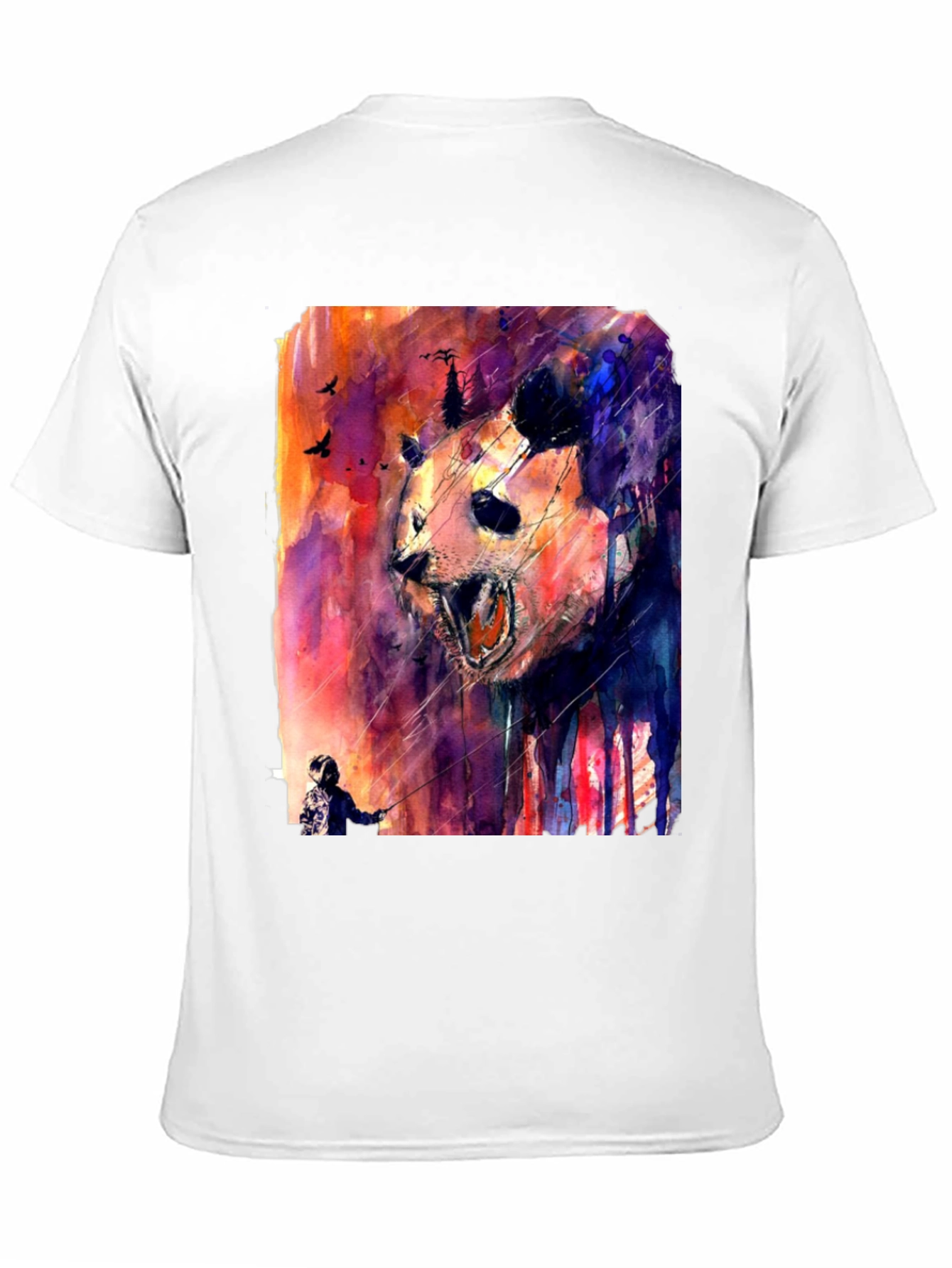 Black Panda Watercolor Graphic Print Black T-Shirt view 11