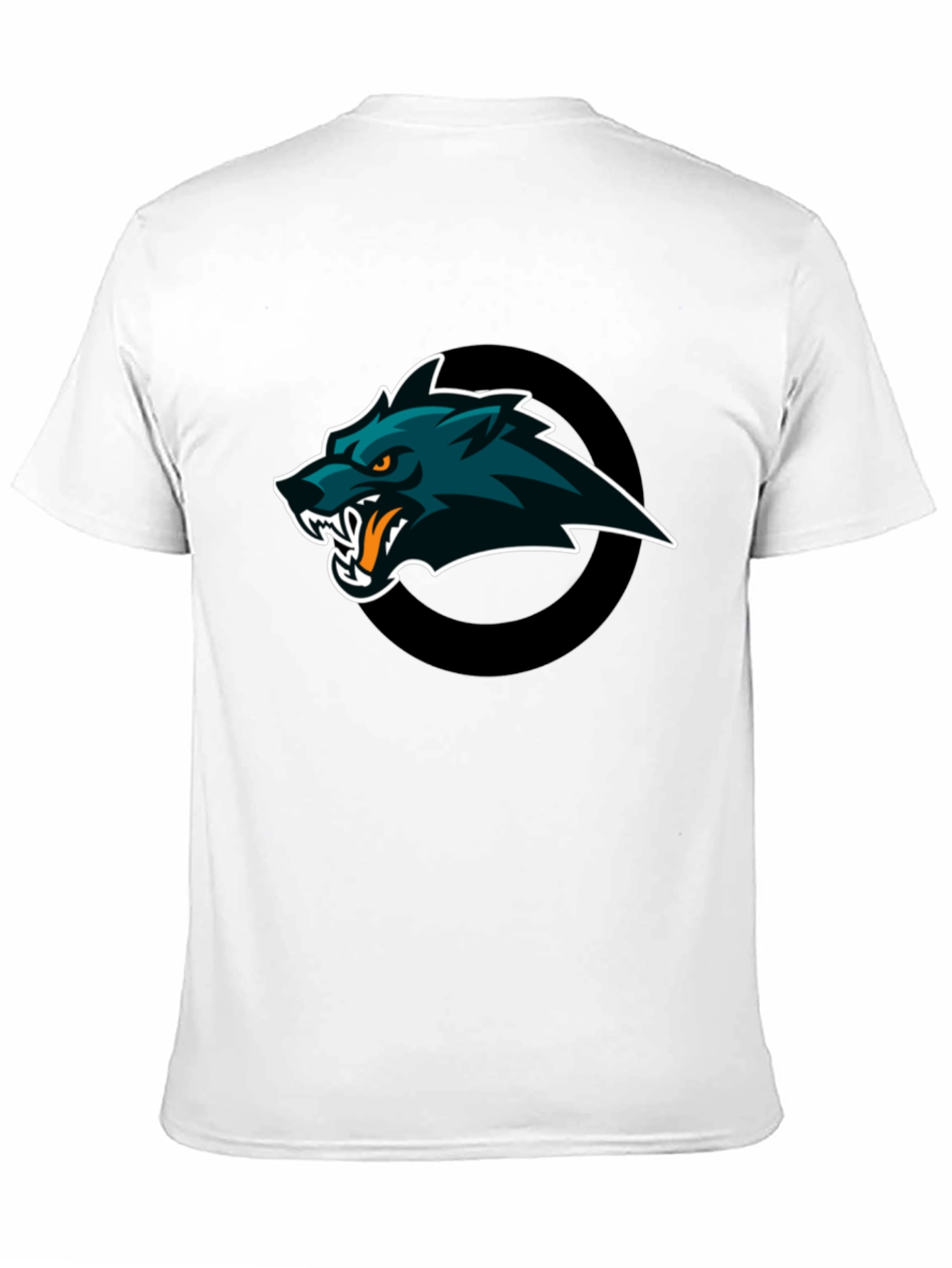 Black Men's Black T-Shirt with Wolf Graphic Design view 11