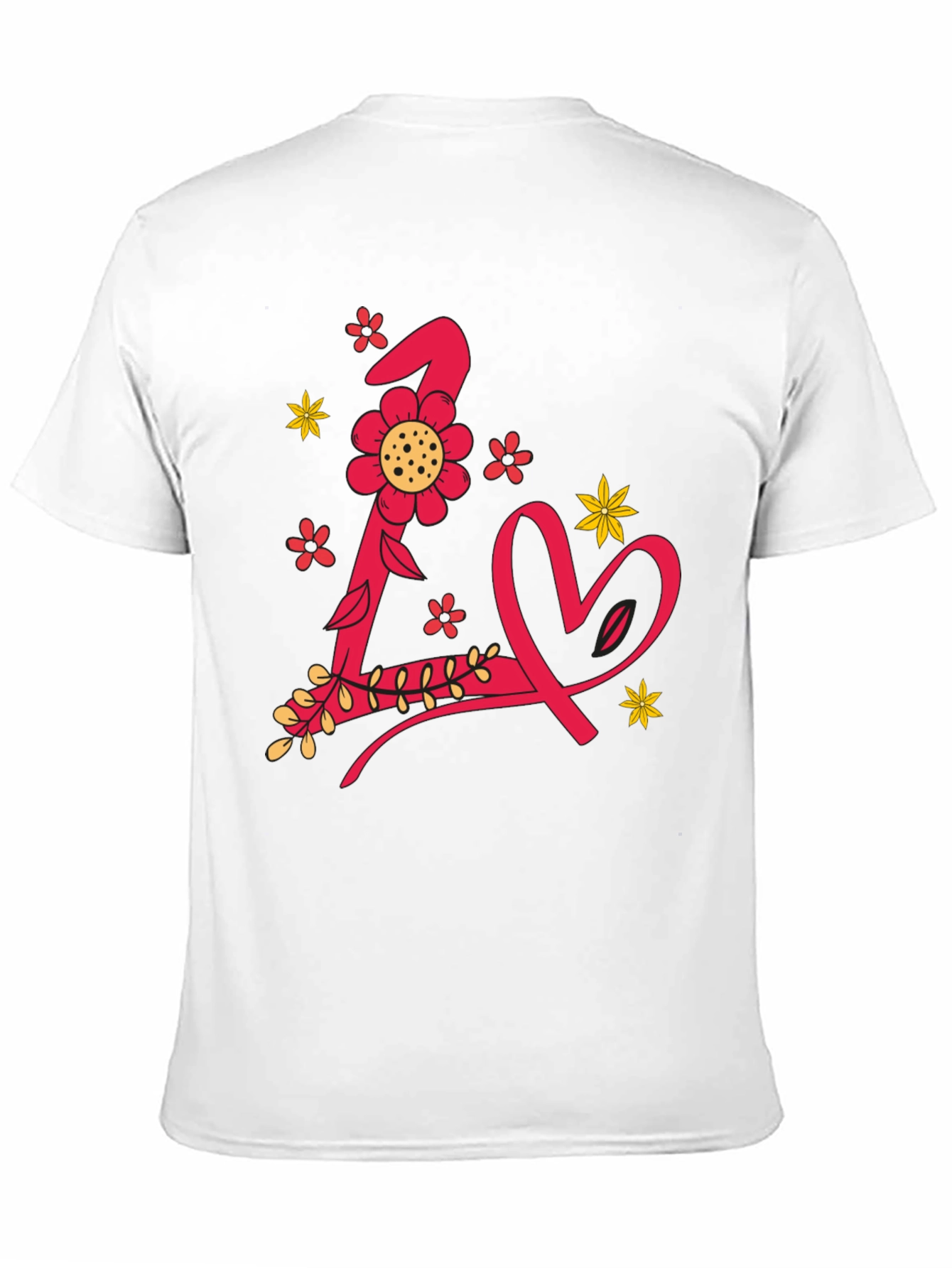 Black Floral Letter L Love Heart Black Graphic Tee view 11