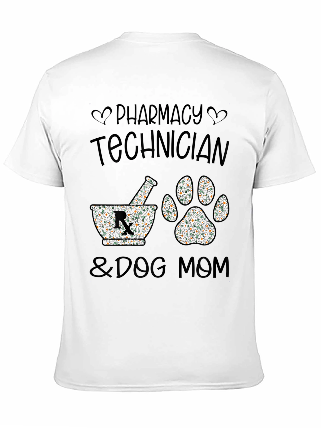 Black Pharmacy Tech & Dog Mom Floral Print T-Shirt view 11