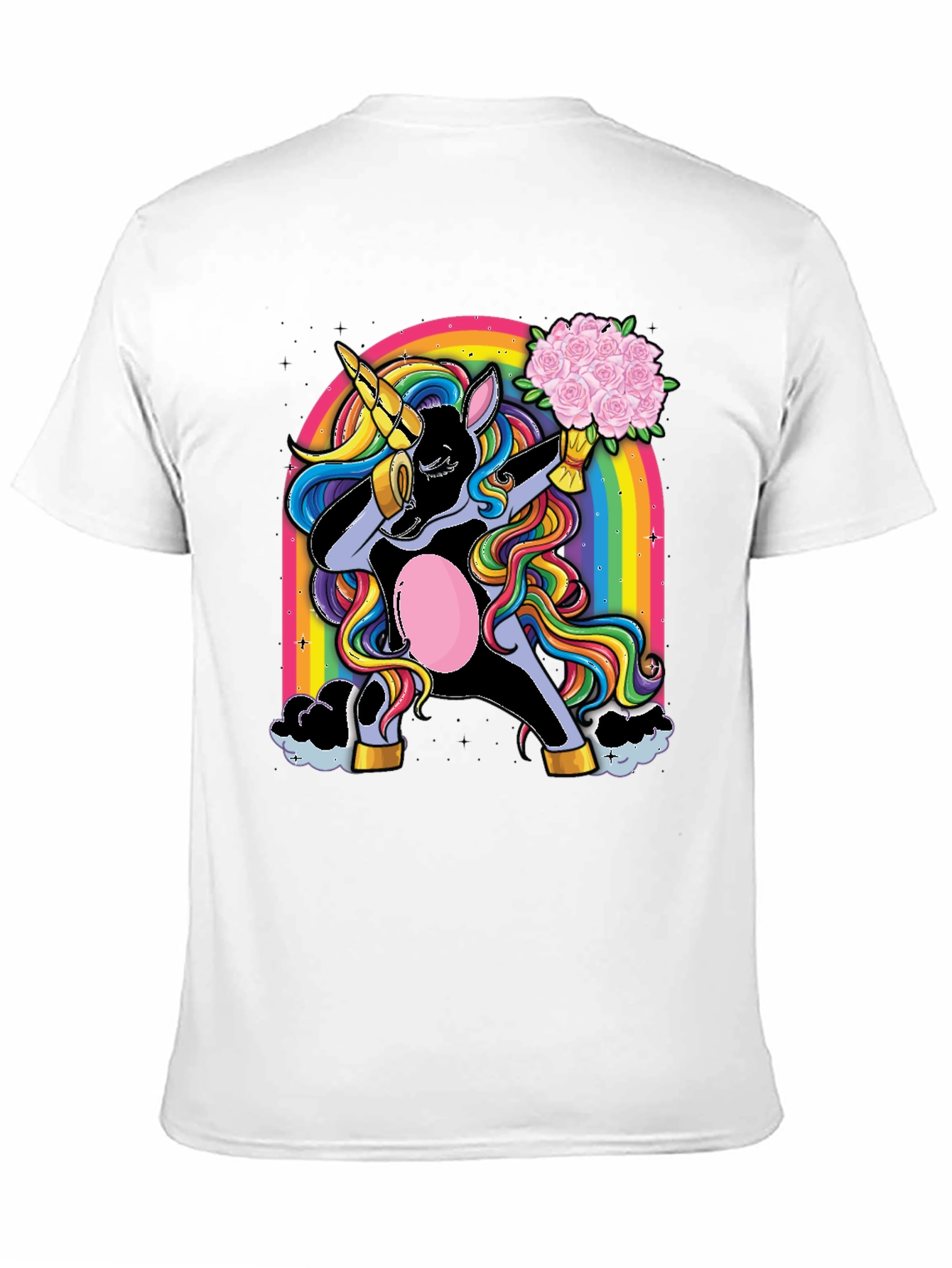 Black Dabbing Unicorn T-Shirt - Rainbow & Flowers view 11