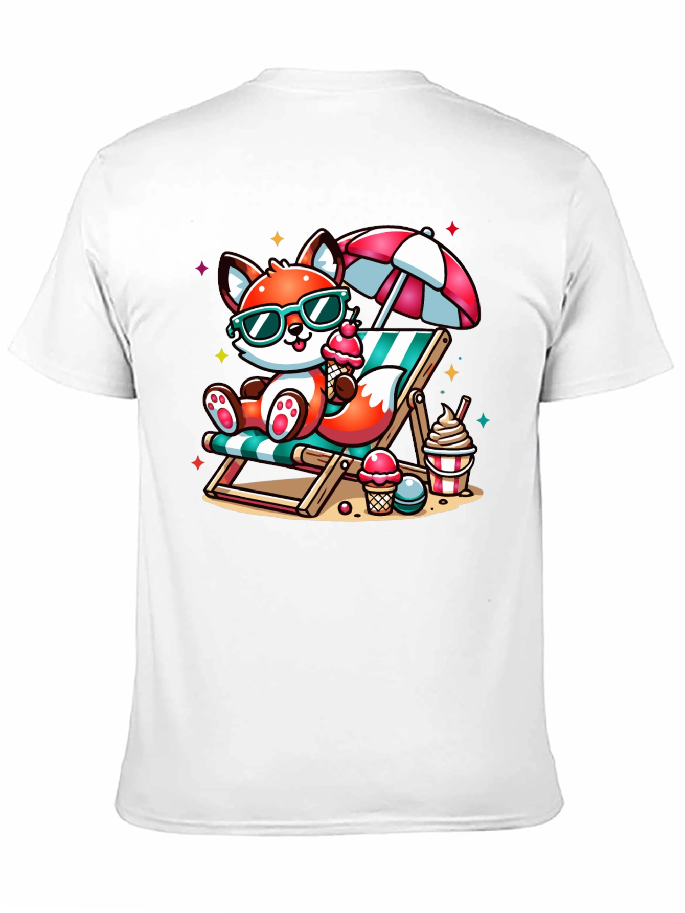 Black Cool Fox Summer Beach T-Shirt view 11