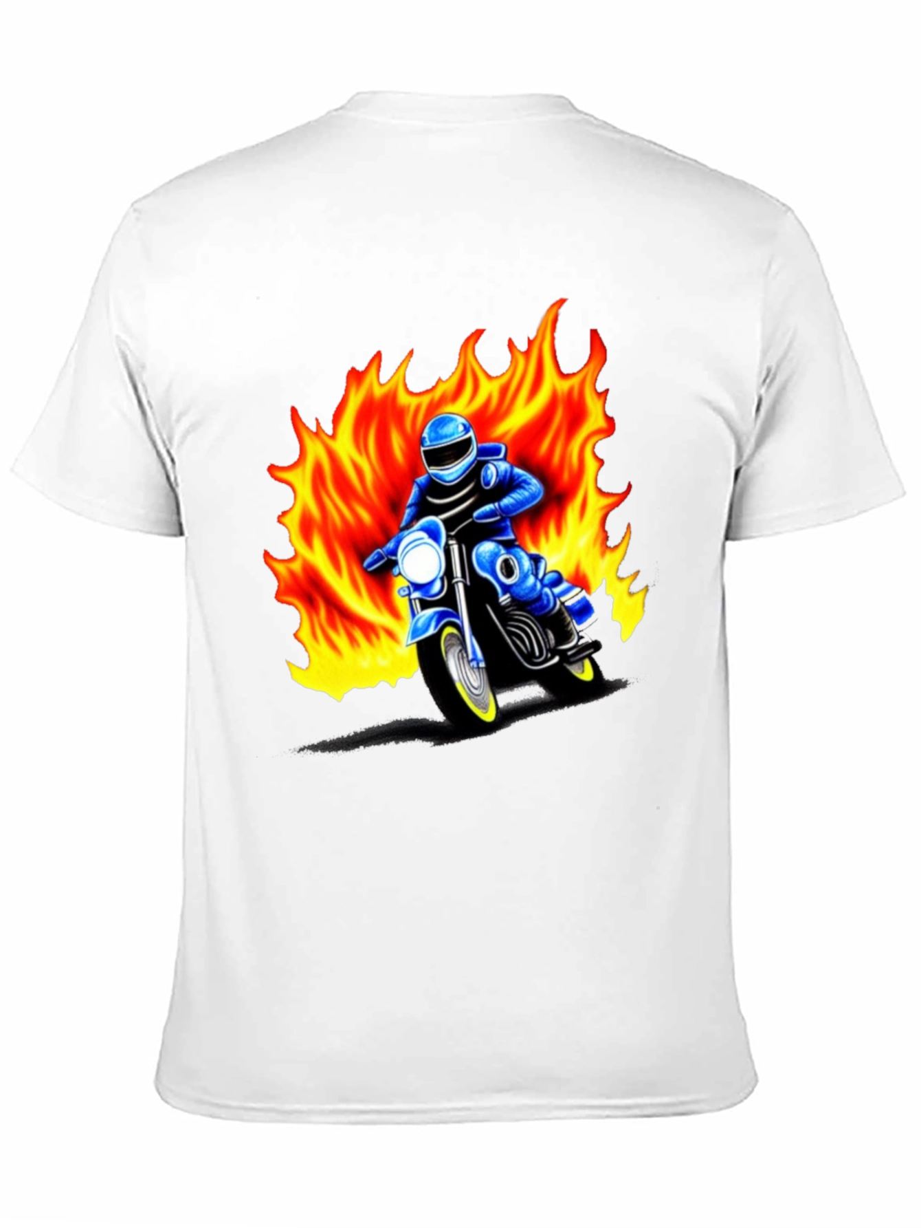 Black Men's Graphic T-Shirt - Motorcycle Rider in Flames view 11