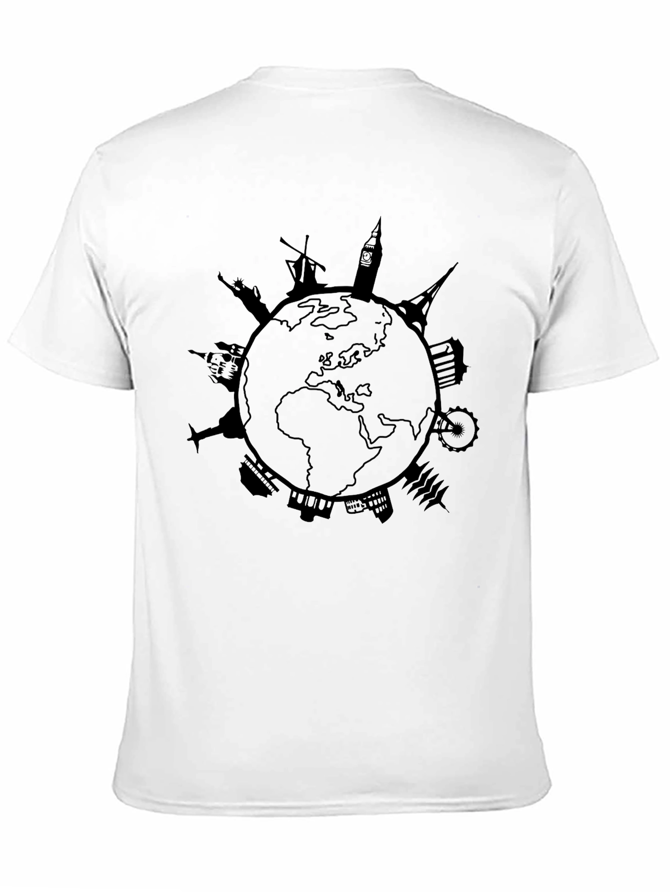 Black World Landmark T-Shirt - Travel Graphic Tee view 11