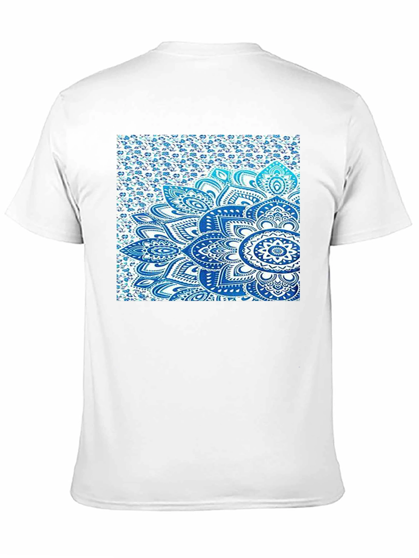 Men's Black Tee with Blue Mandala Print - 11