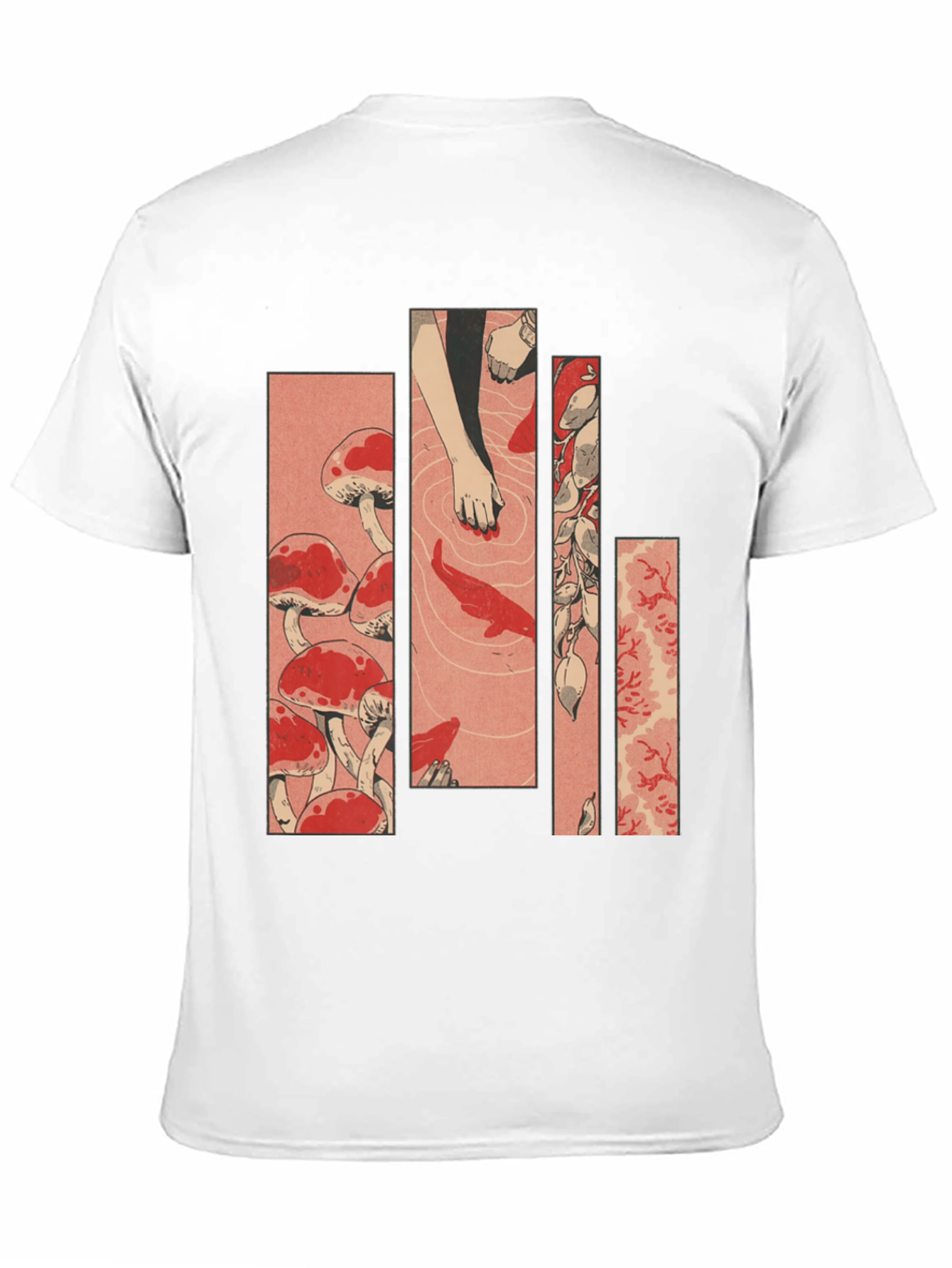 Black Ukiyo-e Style Mushroom & Koi Pond Graphic Tee view 11