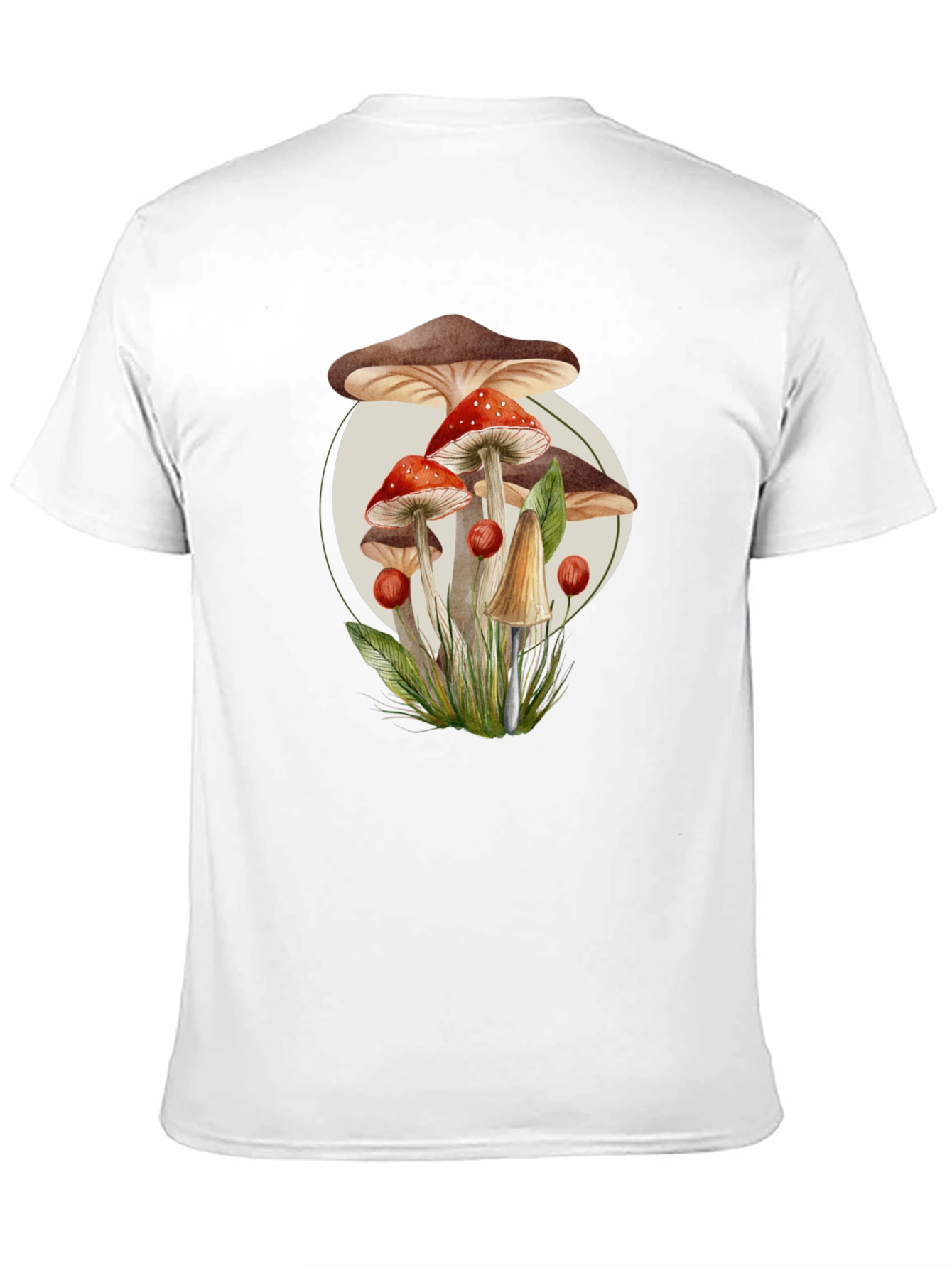 Black Mushroom Print Black T-Shirt - Unique Nature Design view 11