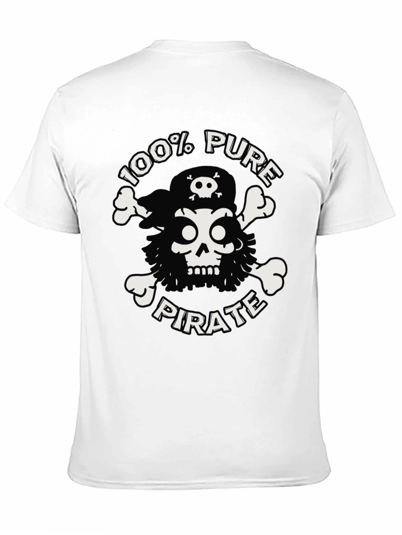 Black 100% Pure Pirate Skull & Crossbones Black T-Shirt view 11