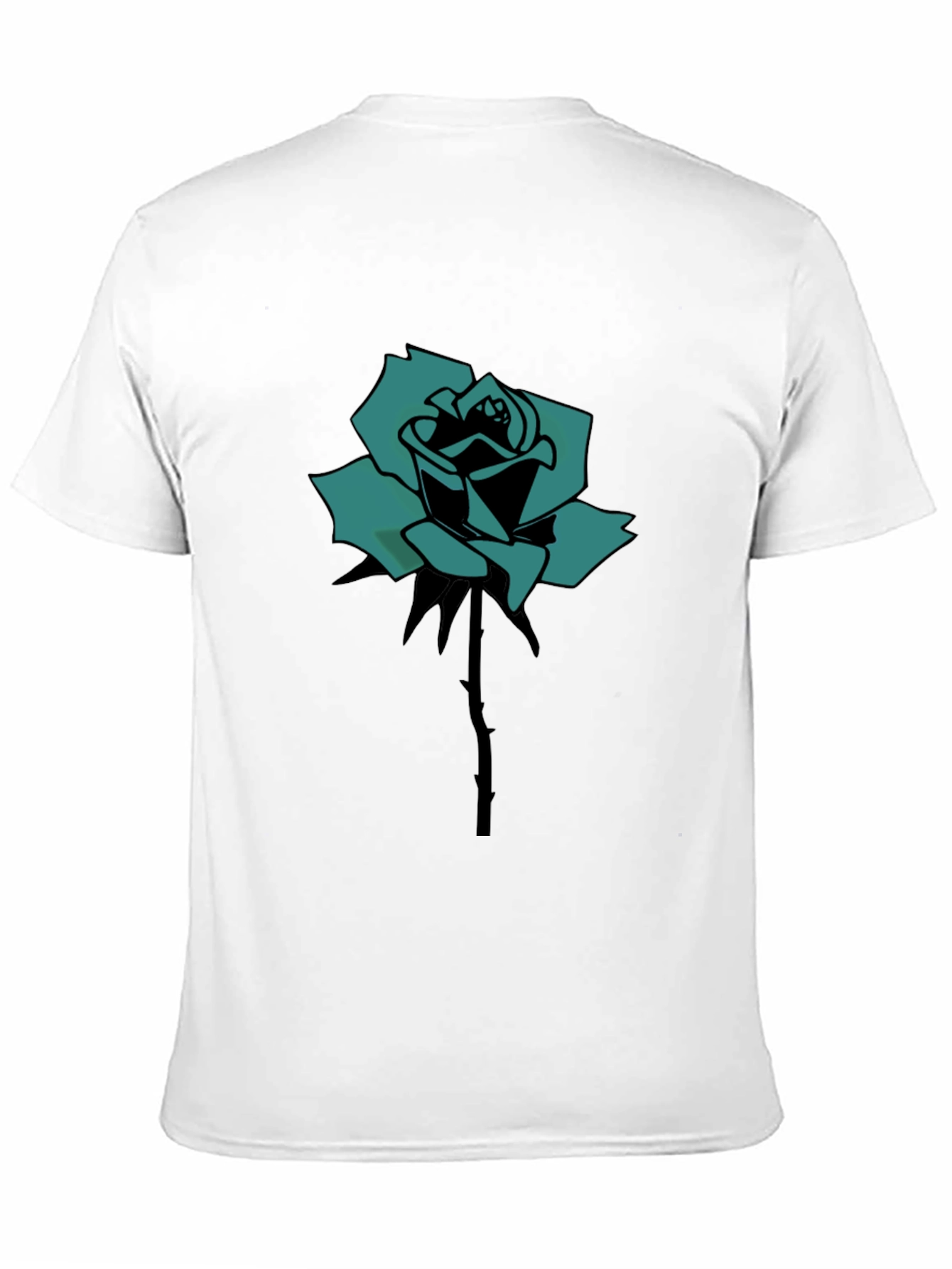Black Black T-Shirt with Teal Rose Print view 11