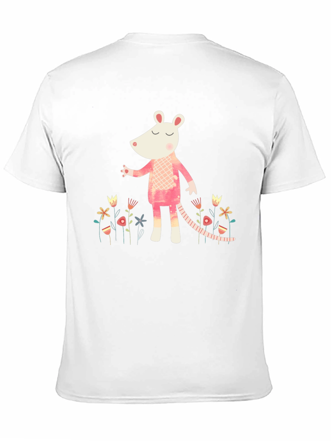 Black Whimsical Rat in Floral Garden Black T-Shirt view 11
