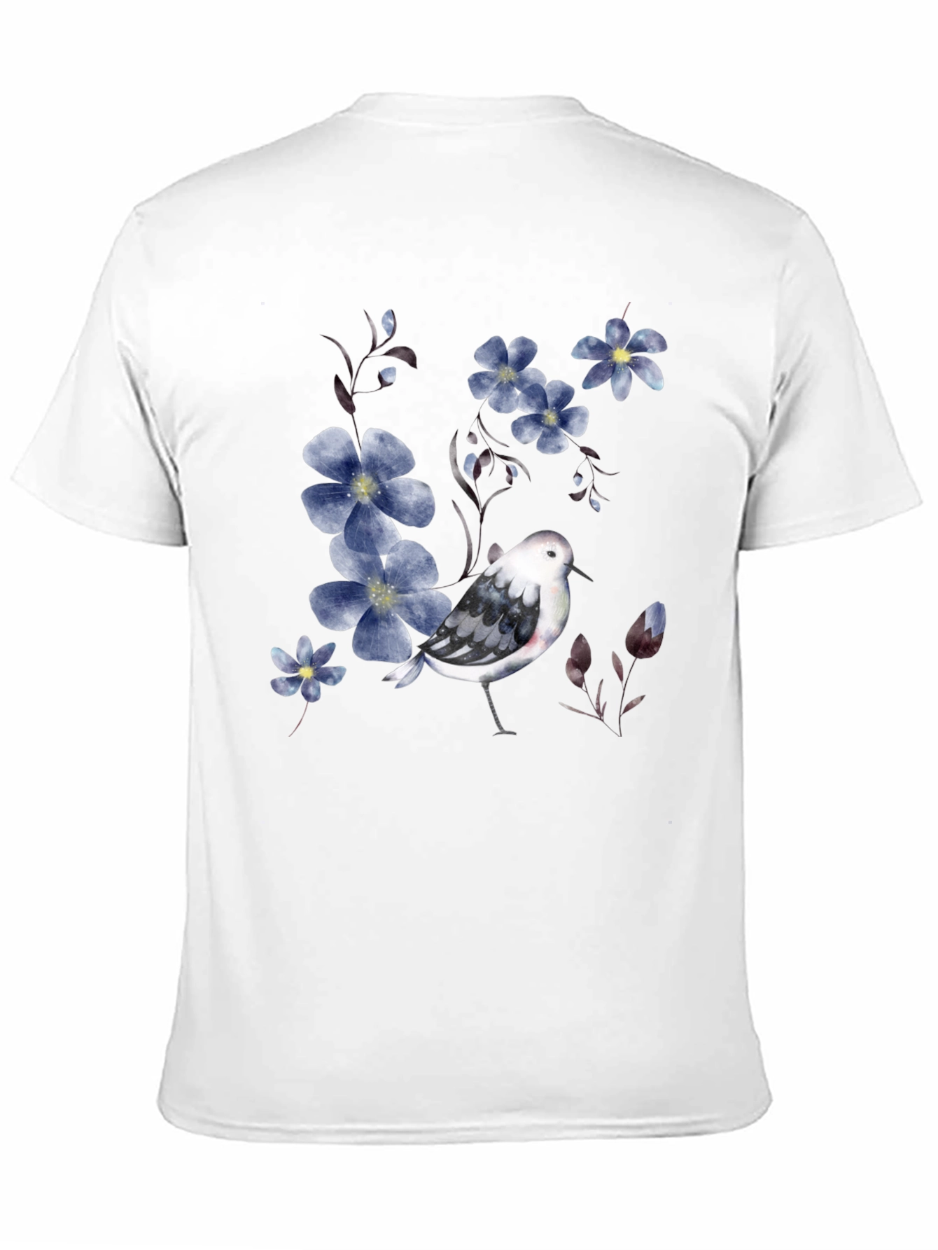 Black Floral Bird Print Black T-Shirt view 11