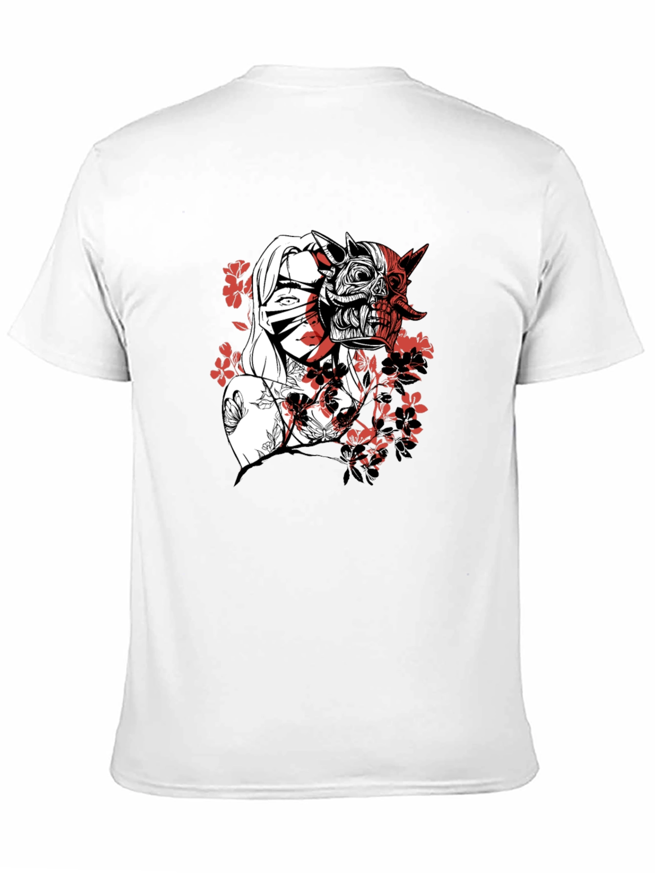 Black Men's Graphic Tee - Samurai Girl & Skull Design view 11