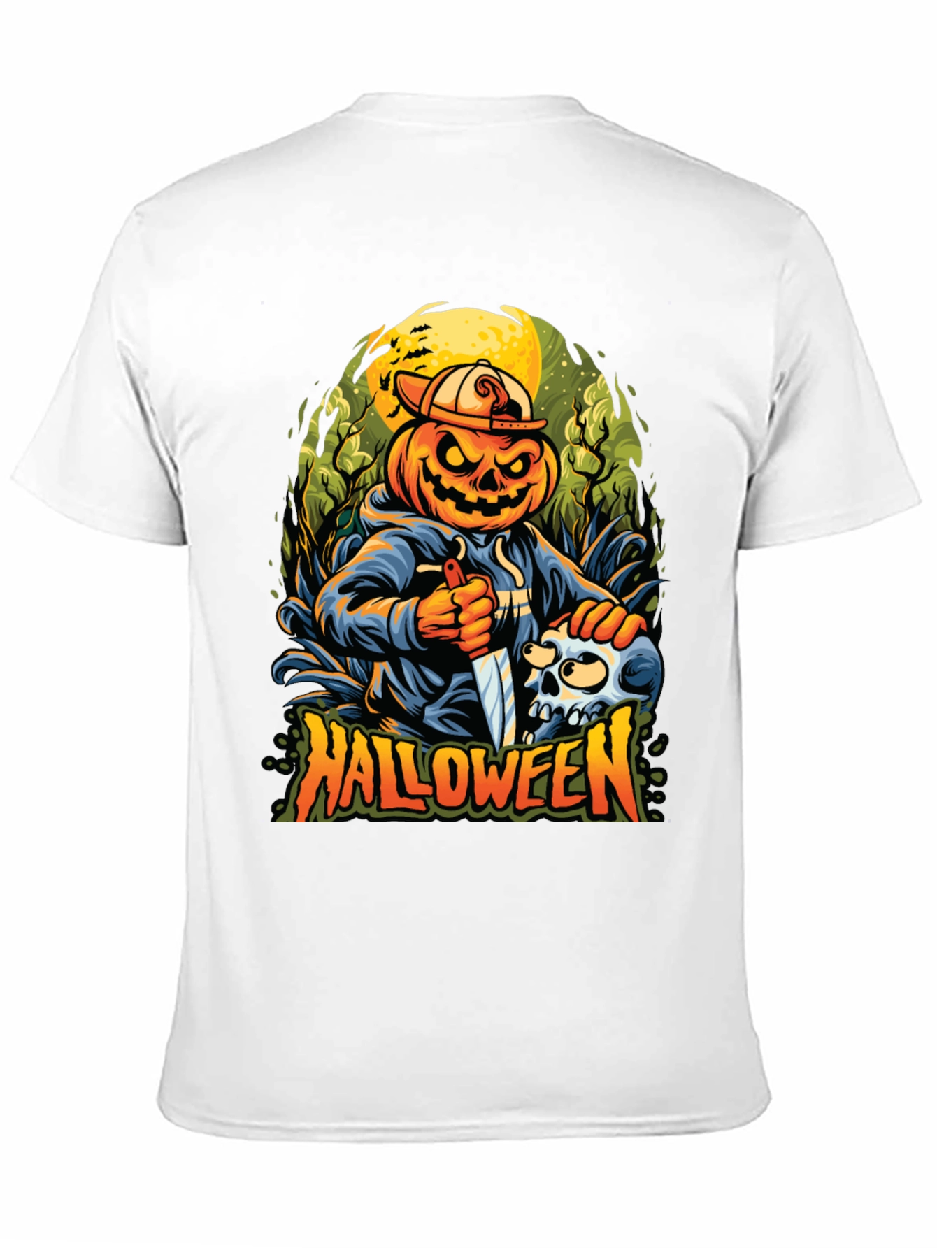 Black Halloween Pumpkin Skull Graphic Tee view 11