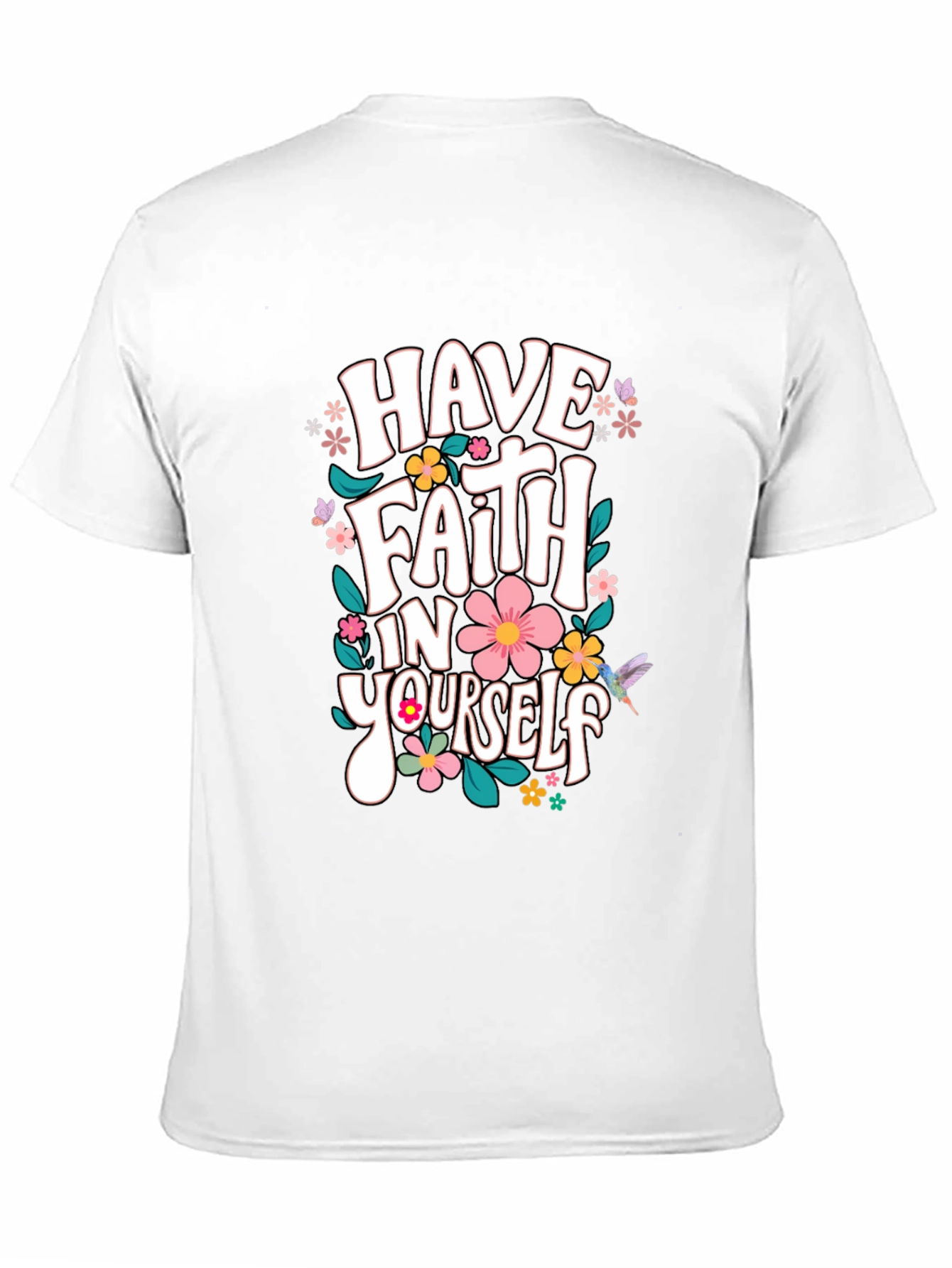 Black Faith In Yourself T-Shirt, Floral Design, Black view 11