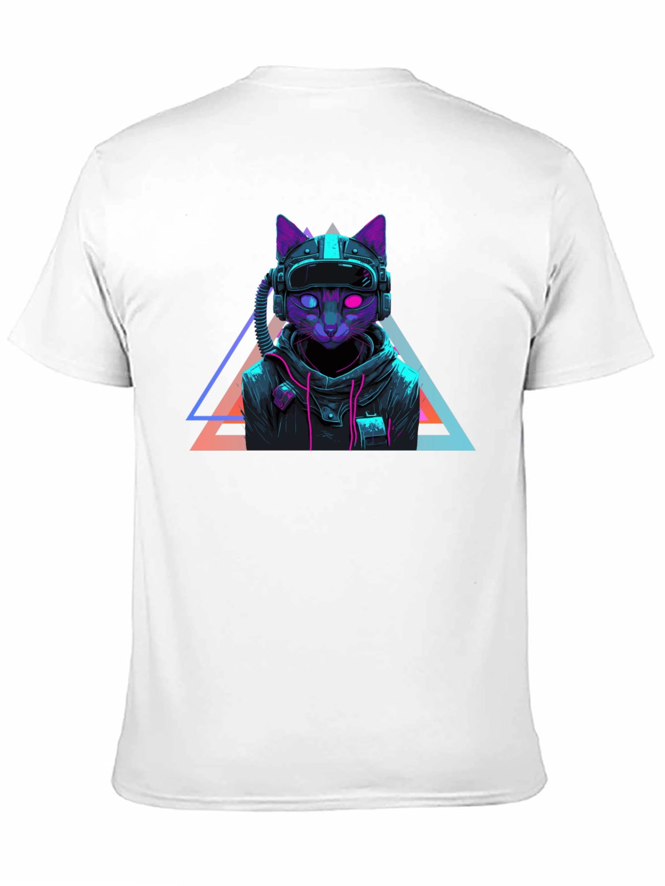 Black Cyberpunk Cat T-Shirt - Futuristic Neon Design view 11