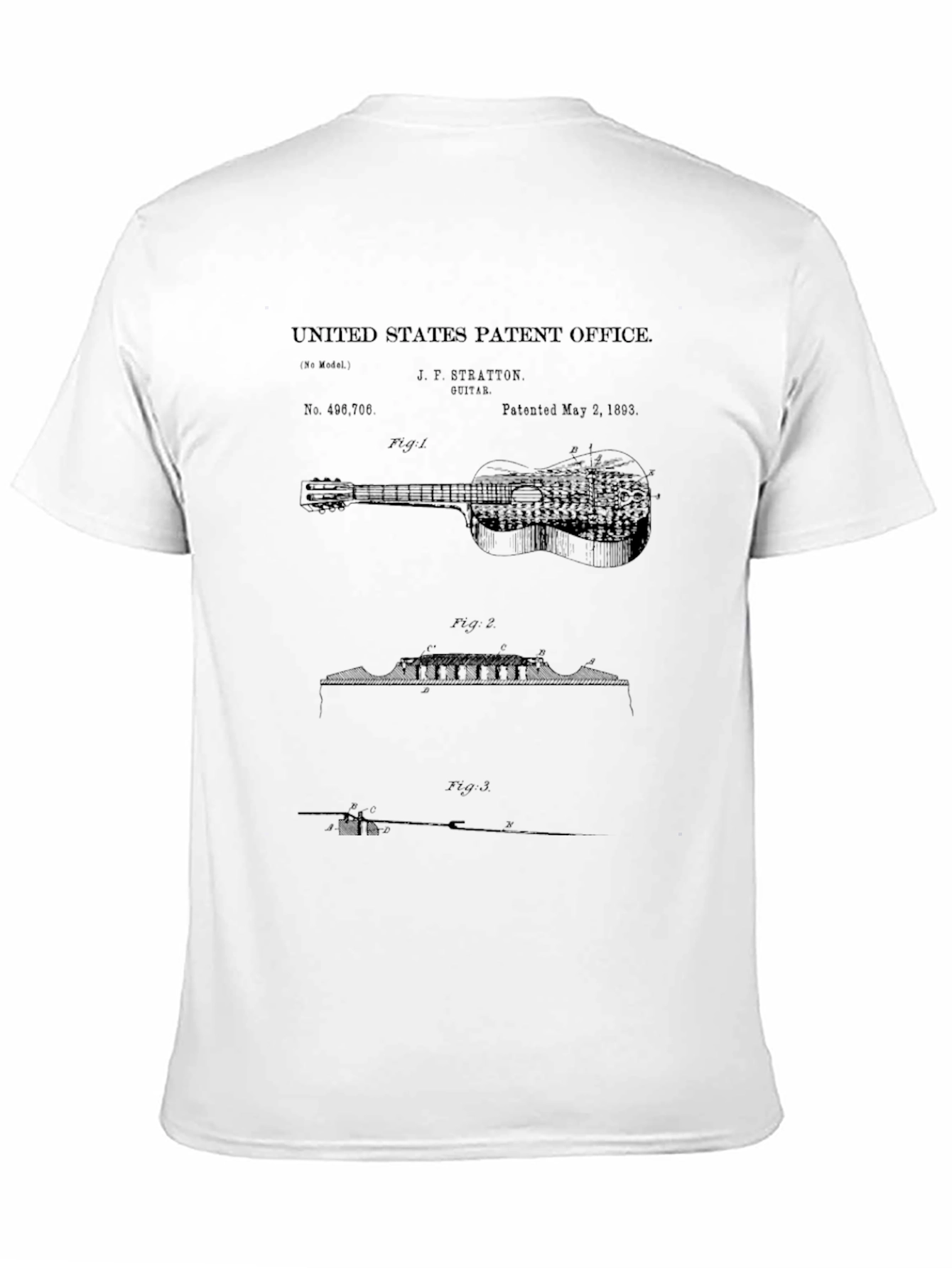 Black Vintage Guitar Patent Print T-Shirt view 11