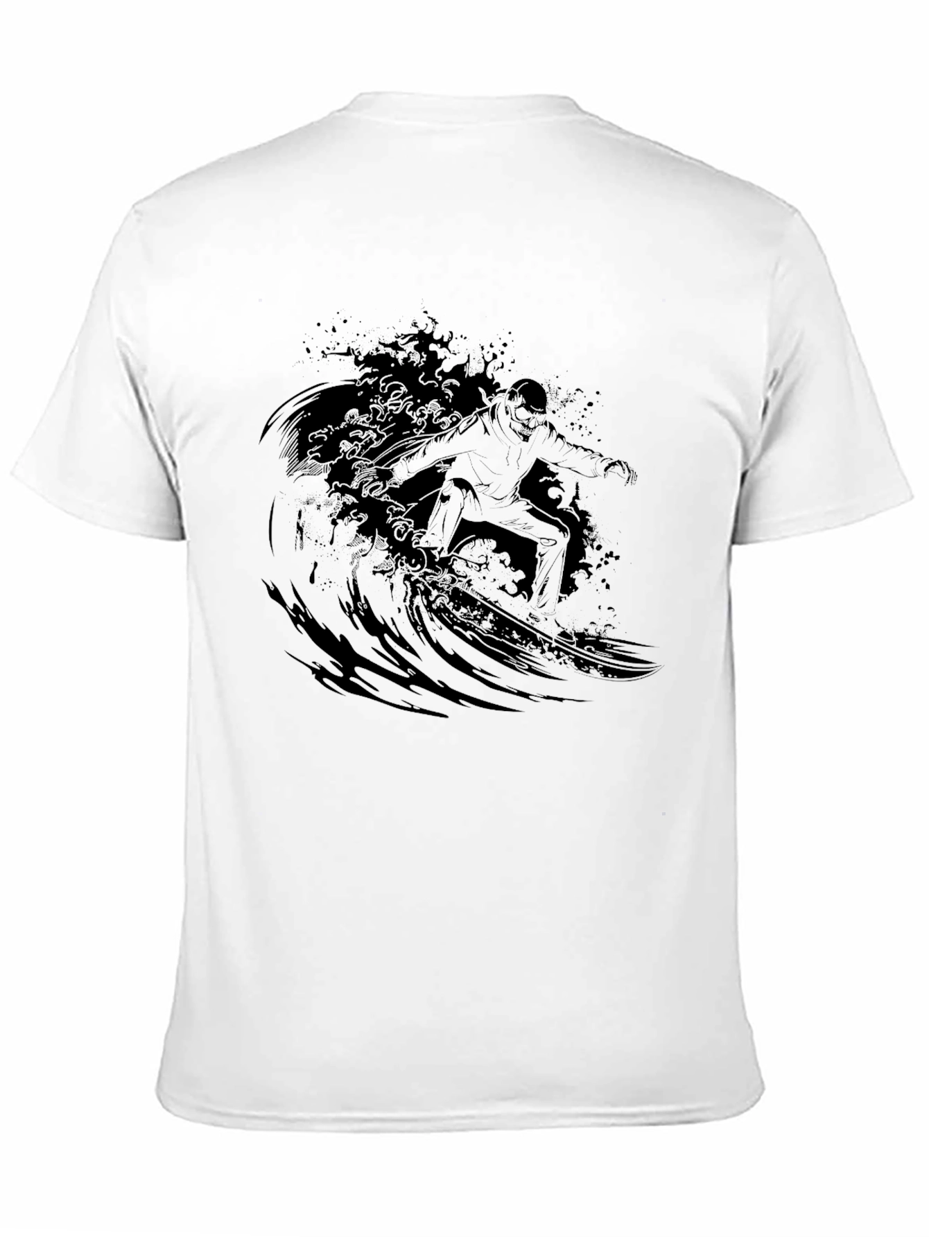 Black Surfer Wave Graphic Black T-Shirt view 11