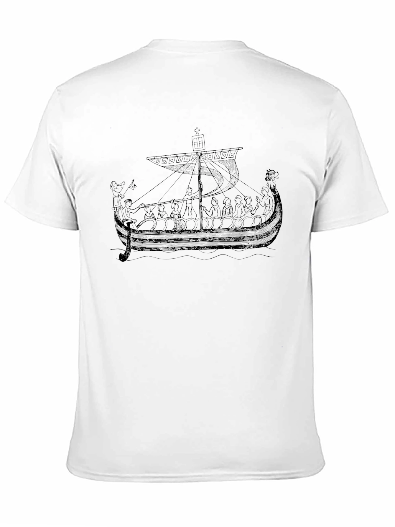 Black Viking Ship Graphic Tee - Black Cotton T-Shirt view 11