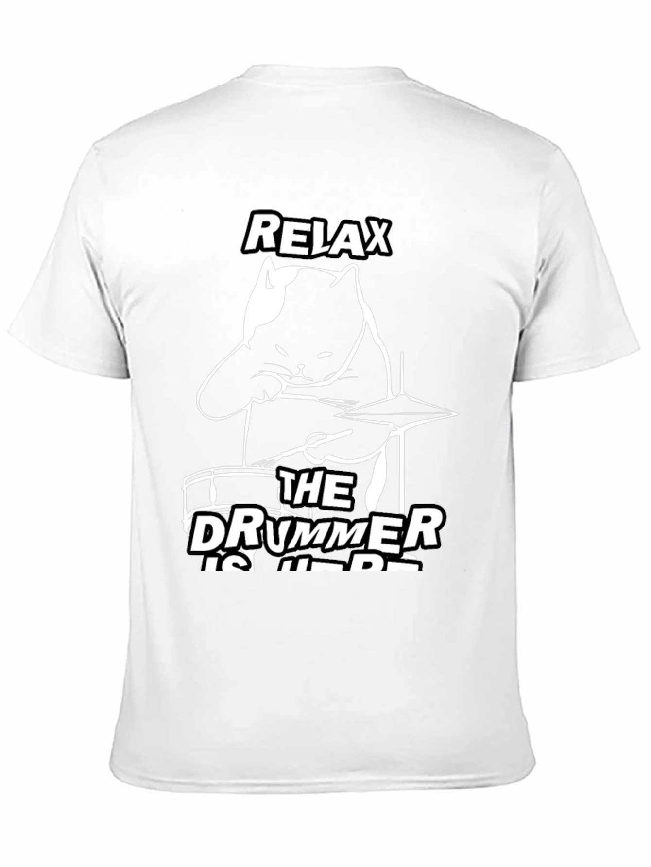 Black Relax The Drummer Is Here Black Cat T-Shirt view 11