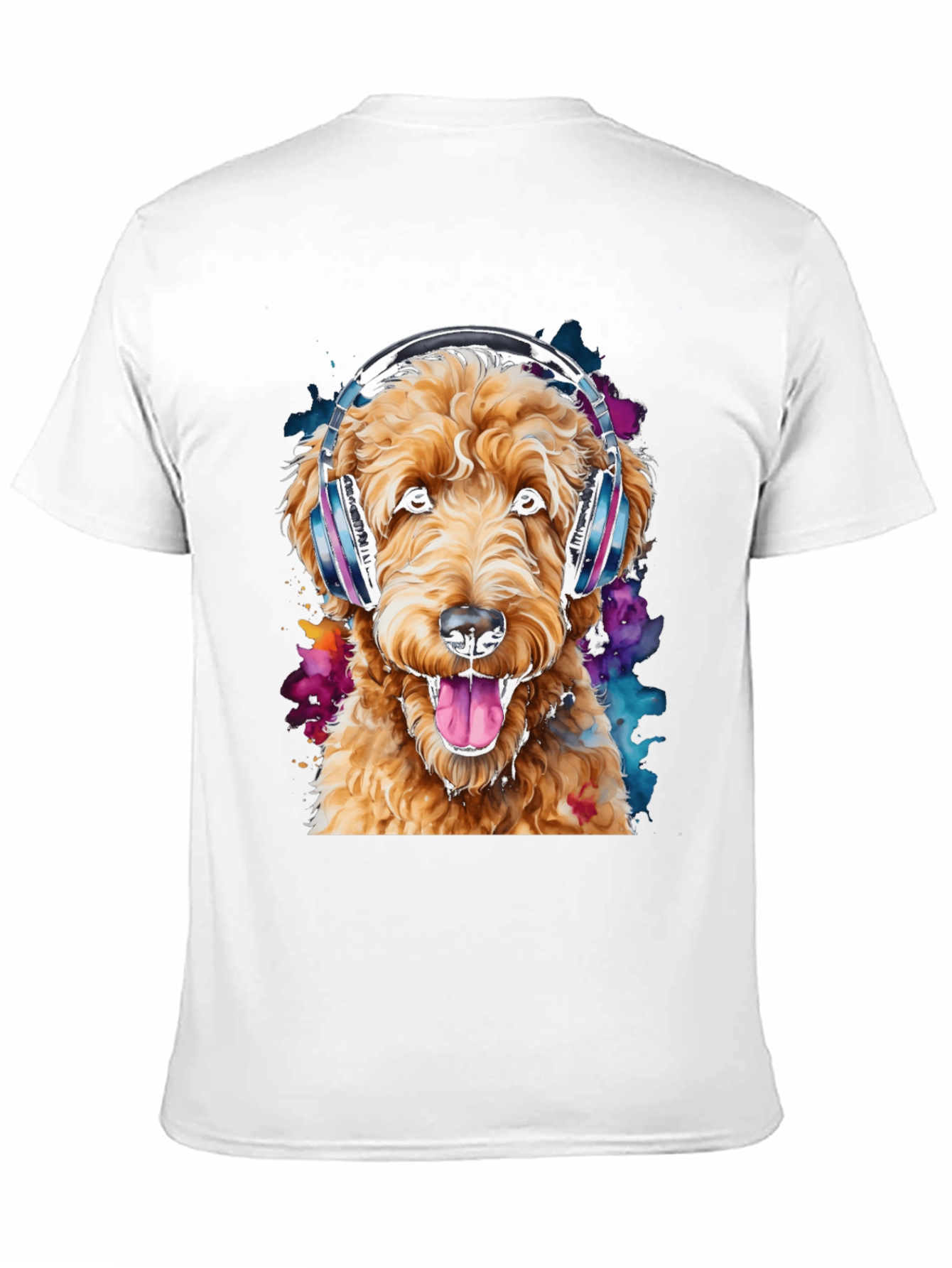 Black Dog with Headphones Black T-Shirt view 11