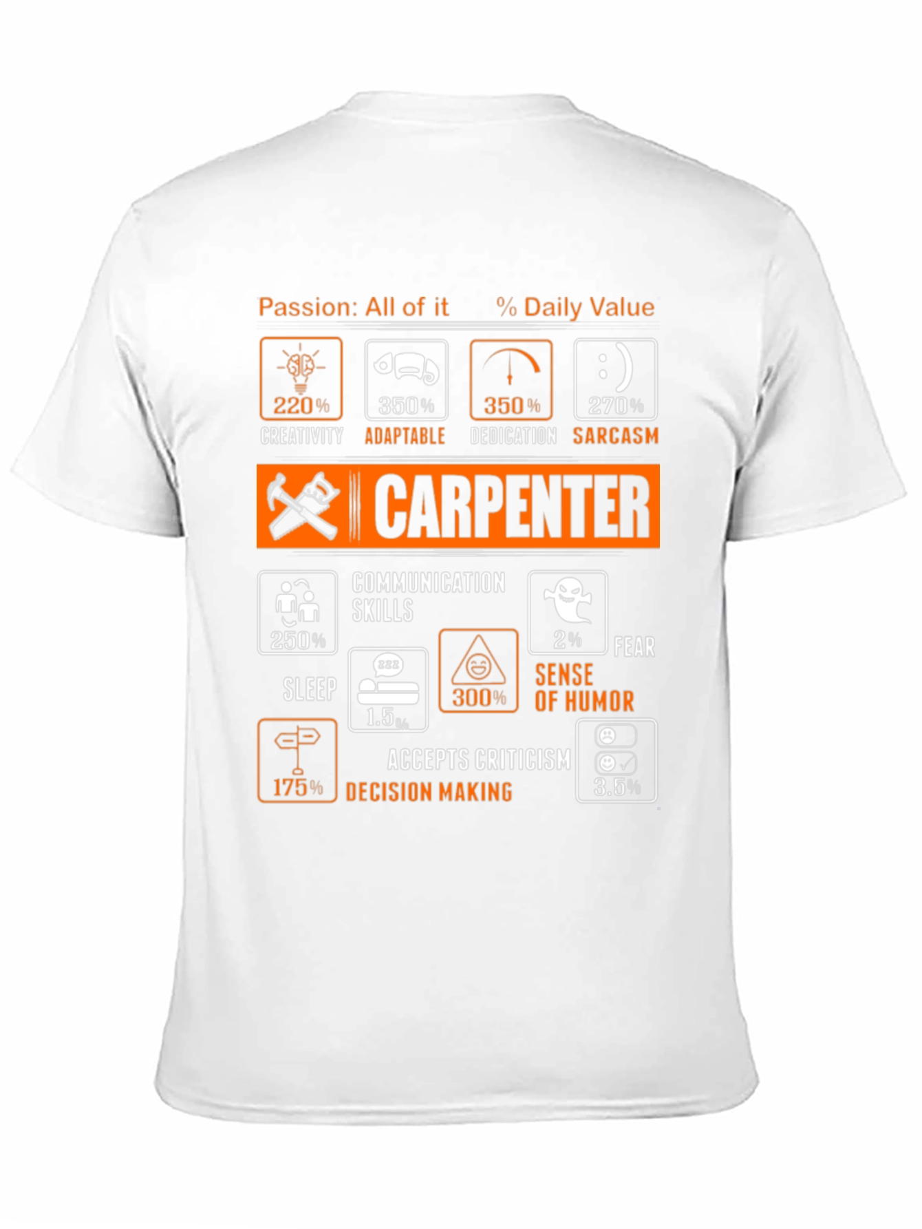 Black Carpenter Humor T-Shirt - Daily Value Stats Design view 11