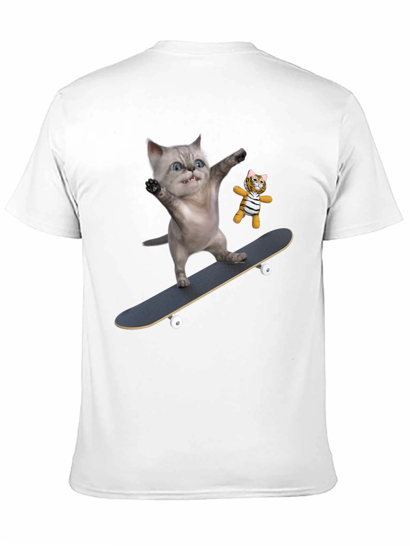 Black Cool Cat Skateboard T-Shirt - Unique Design view 11