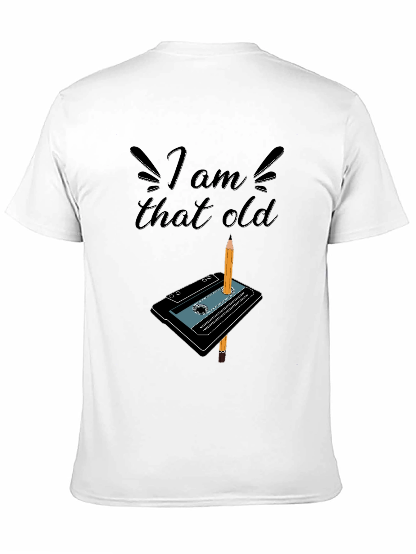 Black I Am That Old Cassette Tape & Pencil Graphic T-Shirt view 11