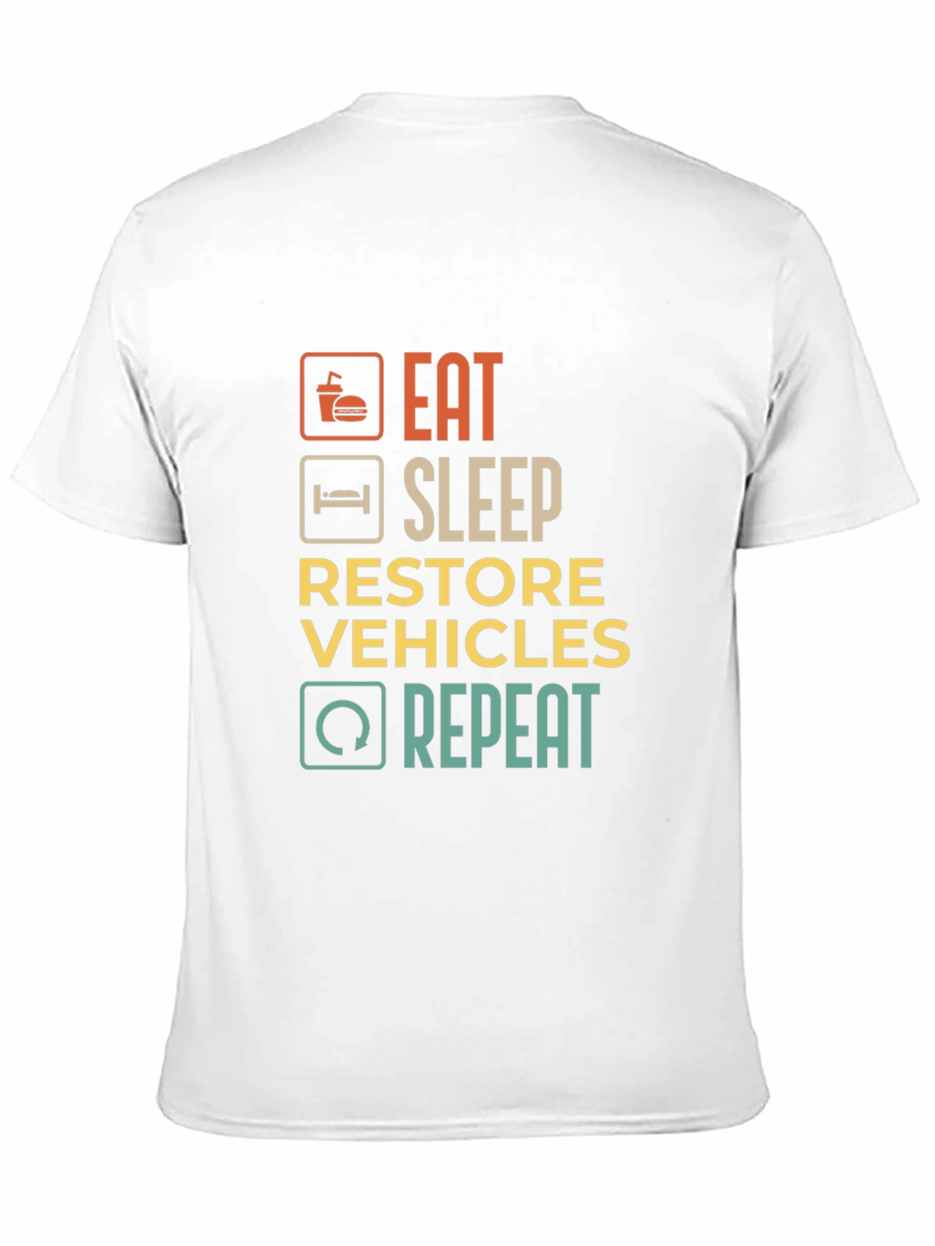 Black Eat Sleep Restore Vehicles Repeat Graphic T-Shirt view 11