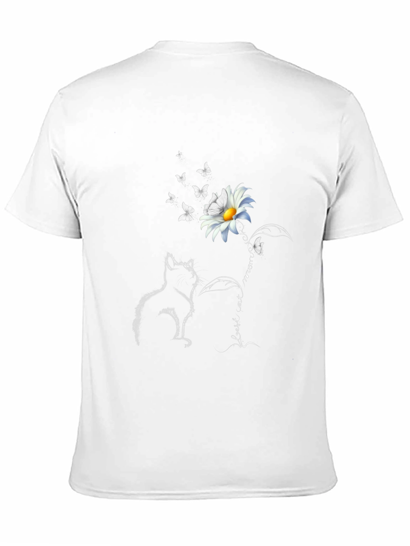 Black Cat & Daisy T-Shirt: Black Tee with Unique Graphic view 11