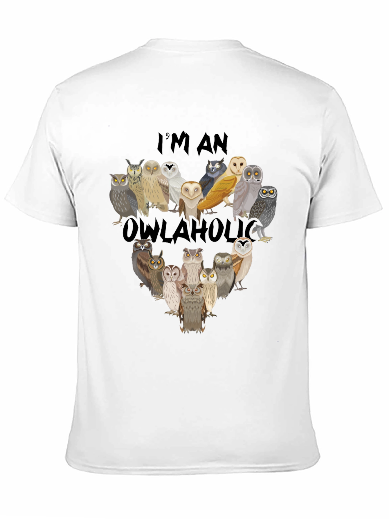 Black Owl Lover T-Shirt - "I'm an Owlaholic" Graphic Tee view 11