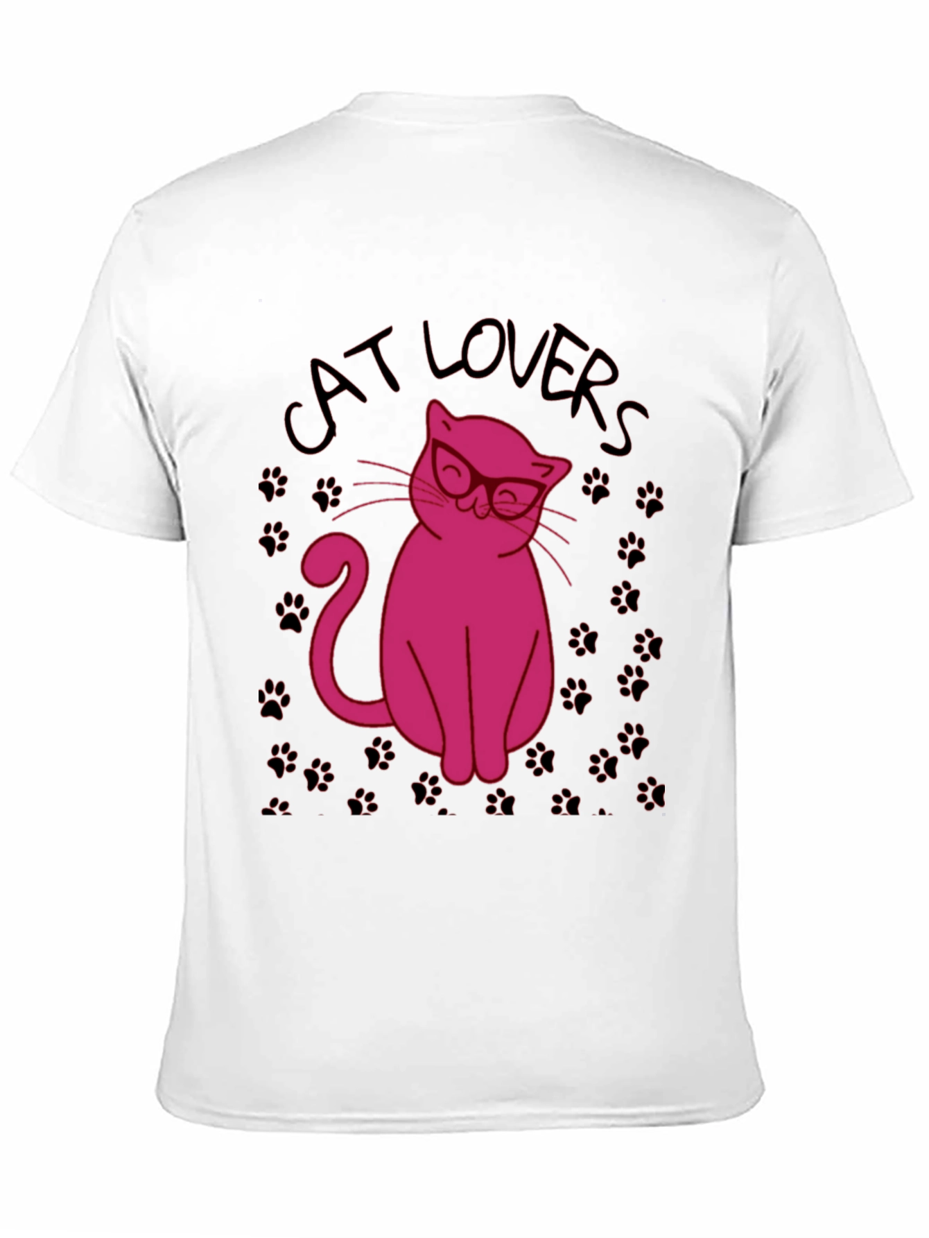 Black Cat Lovers T-Shirt - Pink Cat with Glasses Design view 11