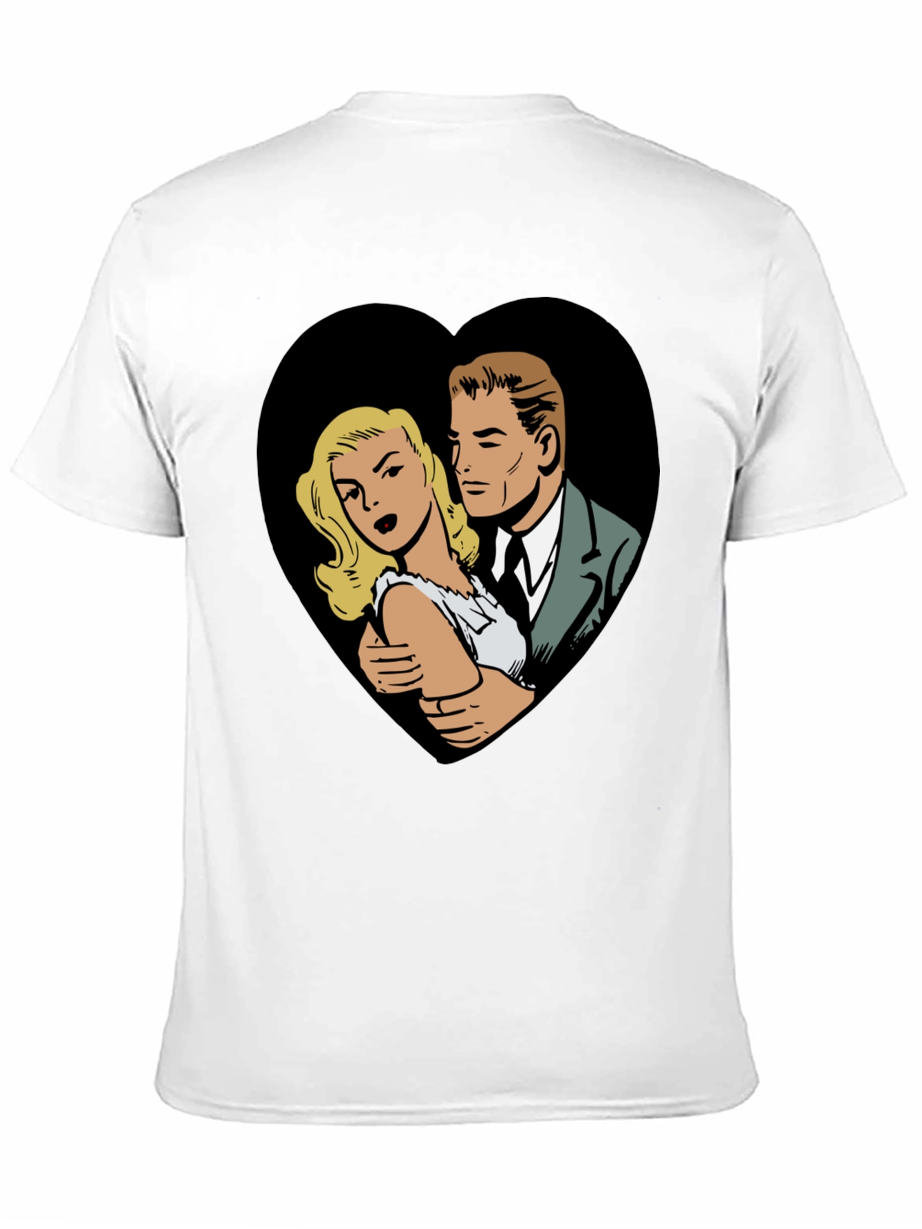 Black Retro Comic Couple Heart Graphic T-Shirt - Black view 11