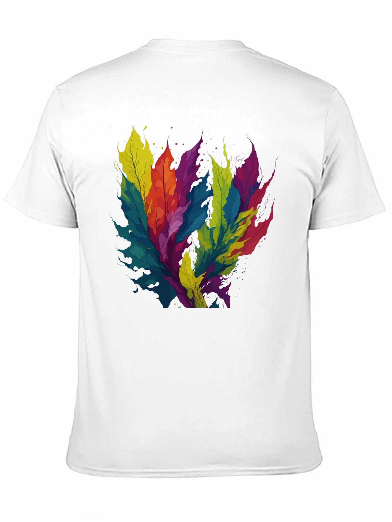 Black Colorful Leaf Design Black T-Shirt view 11