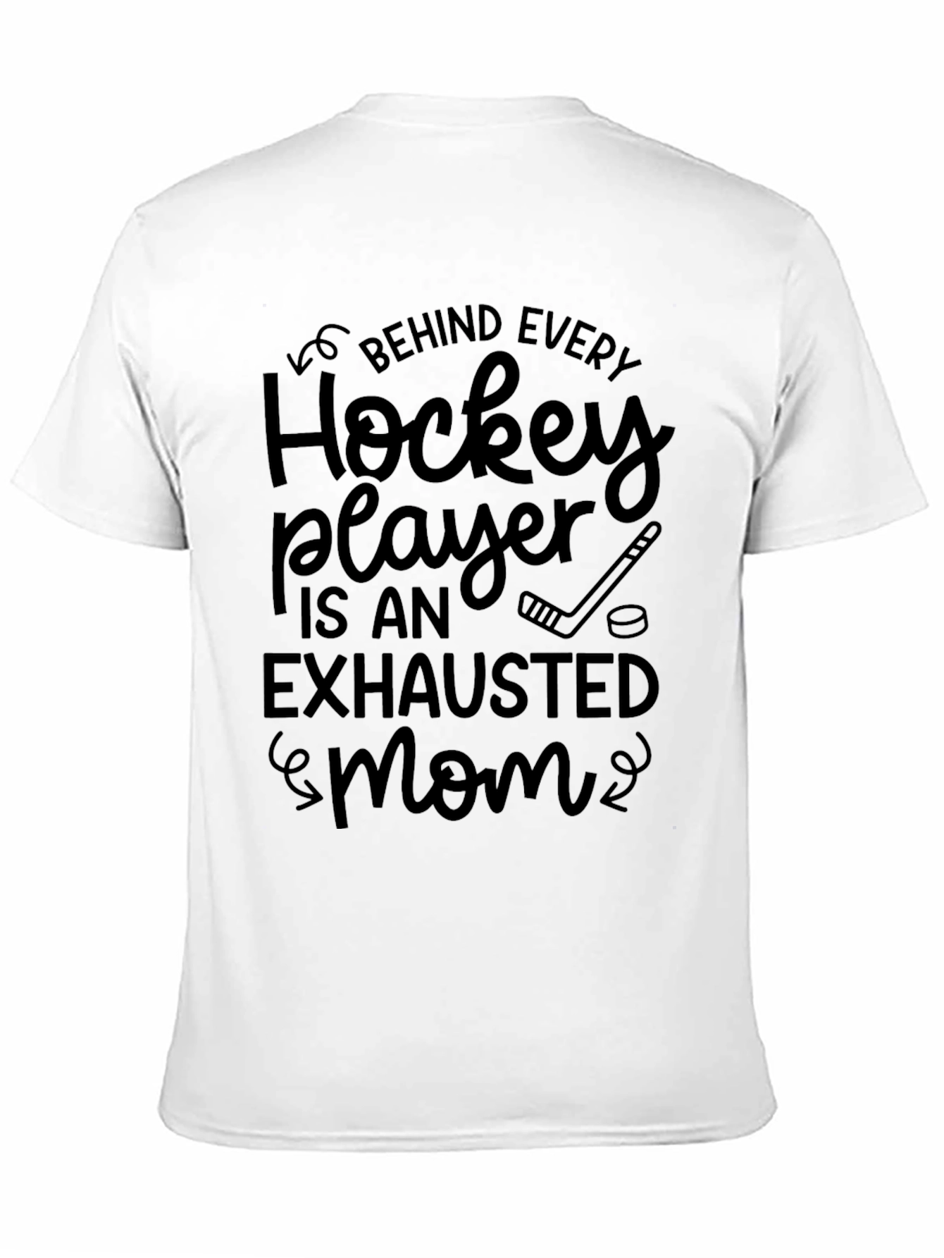 Black Hockey Mom T-Shirt - Exhausted Mom Shirt view 11