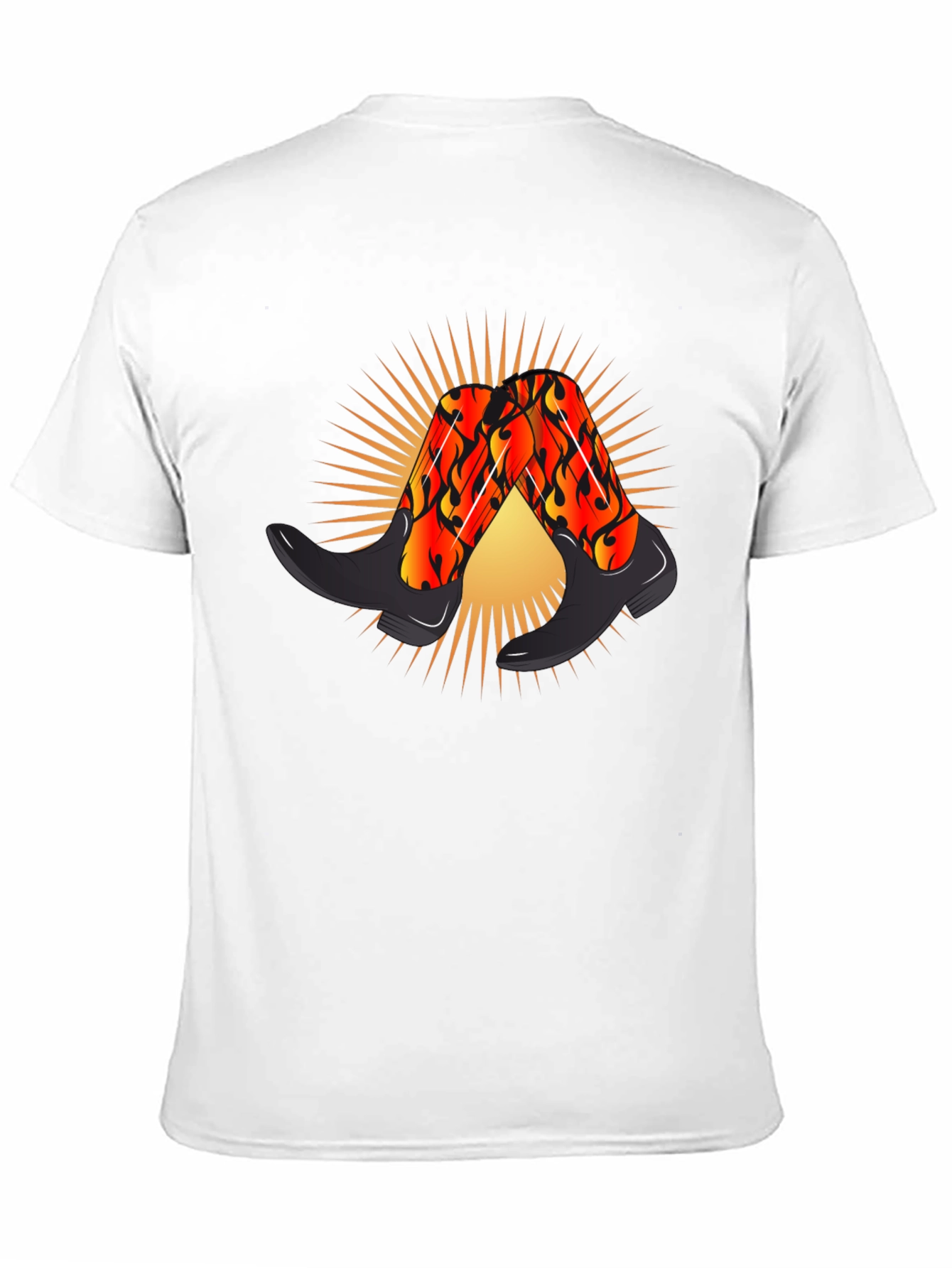 Black Fiery Cowboy Boots Graphic Black T-Shirt view 11