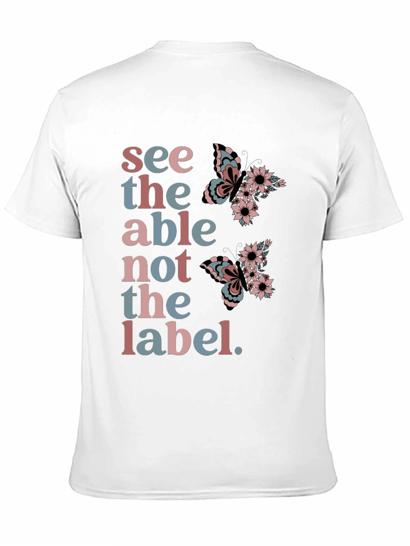 Black See the Able T-Shirt: Butterfly Floral Design view 11