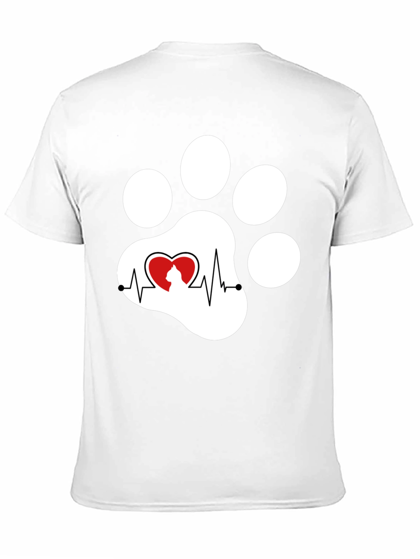 Black Black Cat Paw Heartbeat T-Shirt view 11