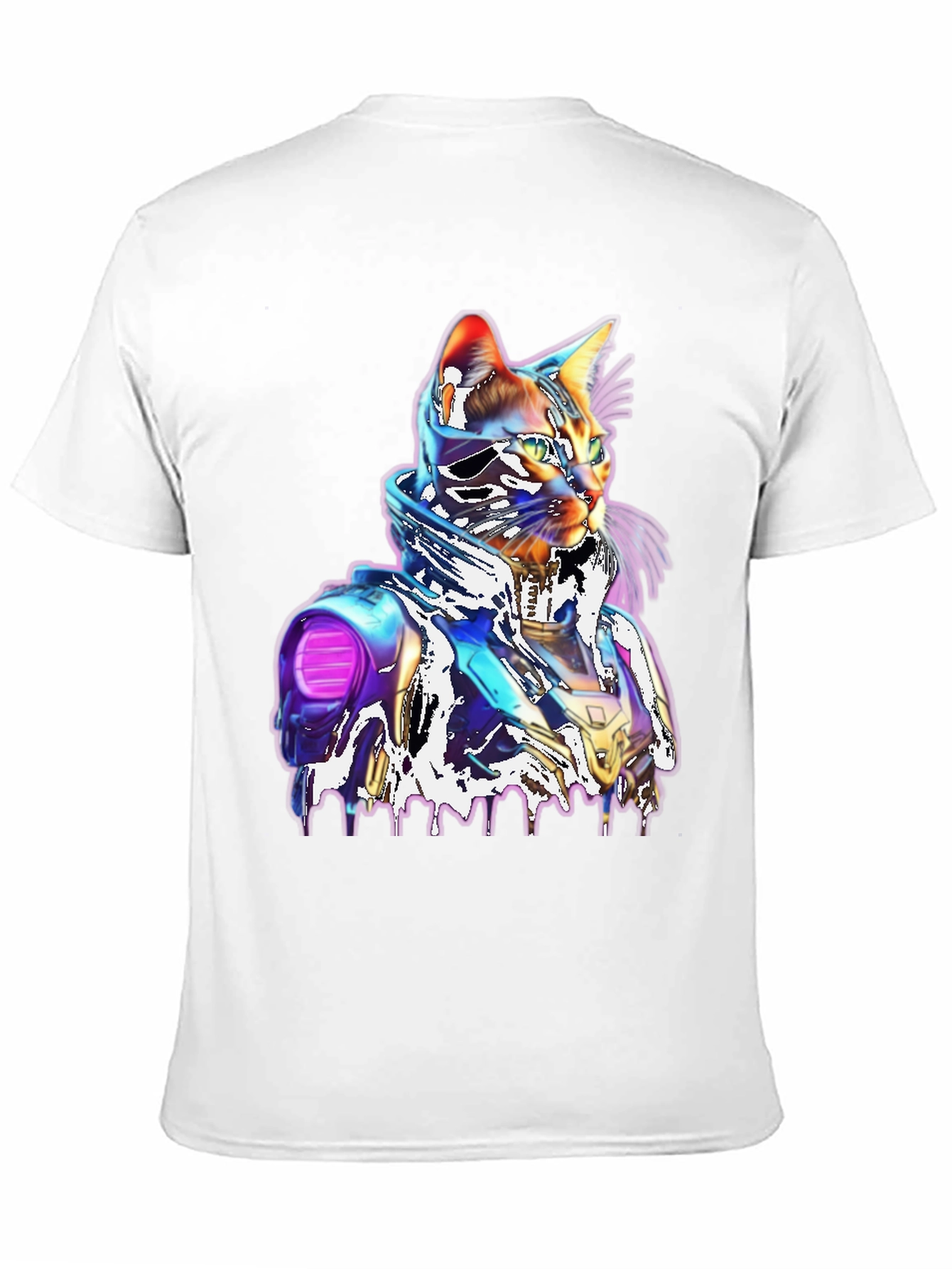 Black Cyberpunk Cat T-Shirt - Unique Futuristic Style view 11