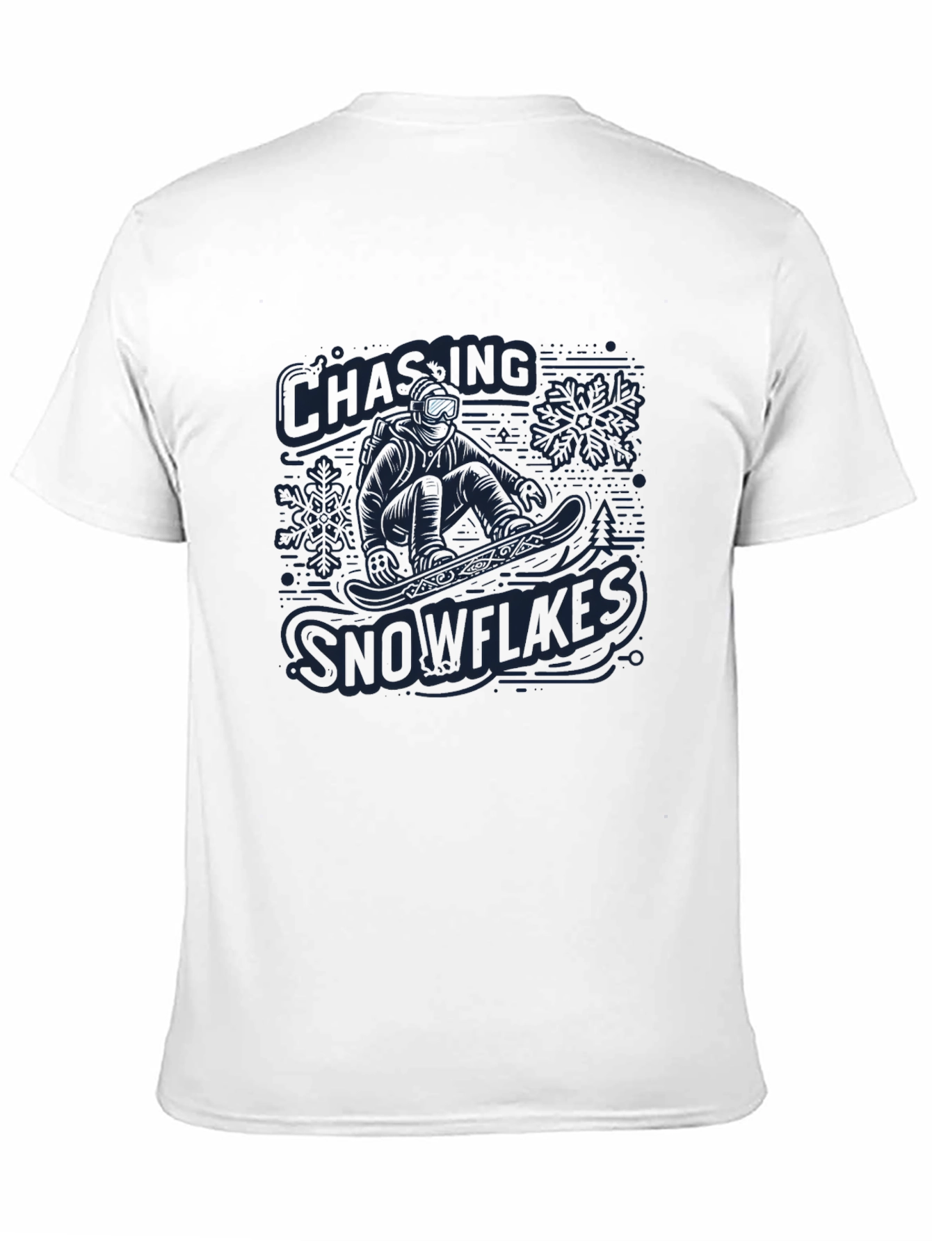 Black Snowflakes Chasing Graphic T-Shirt - Men's Black Crew Neck view 11