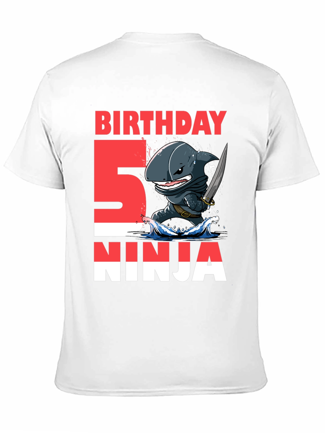 Black 5th Birthday Ninja Shark T-Shirt view 11