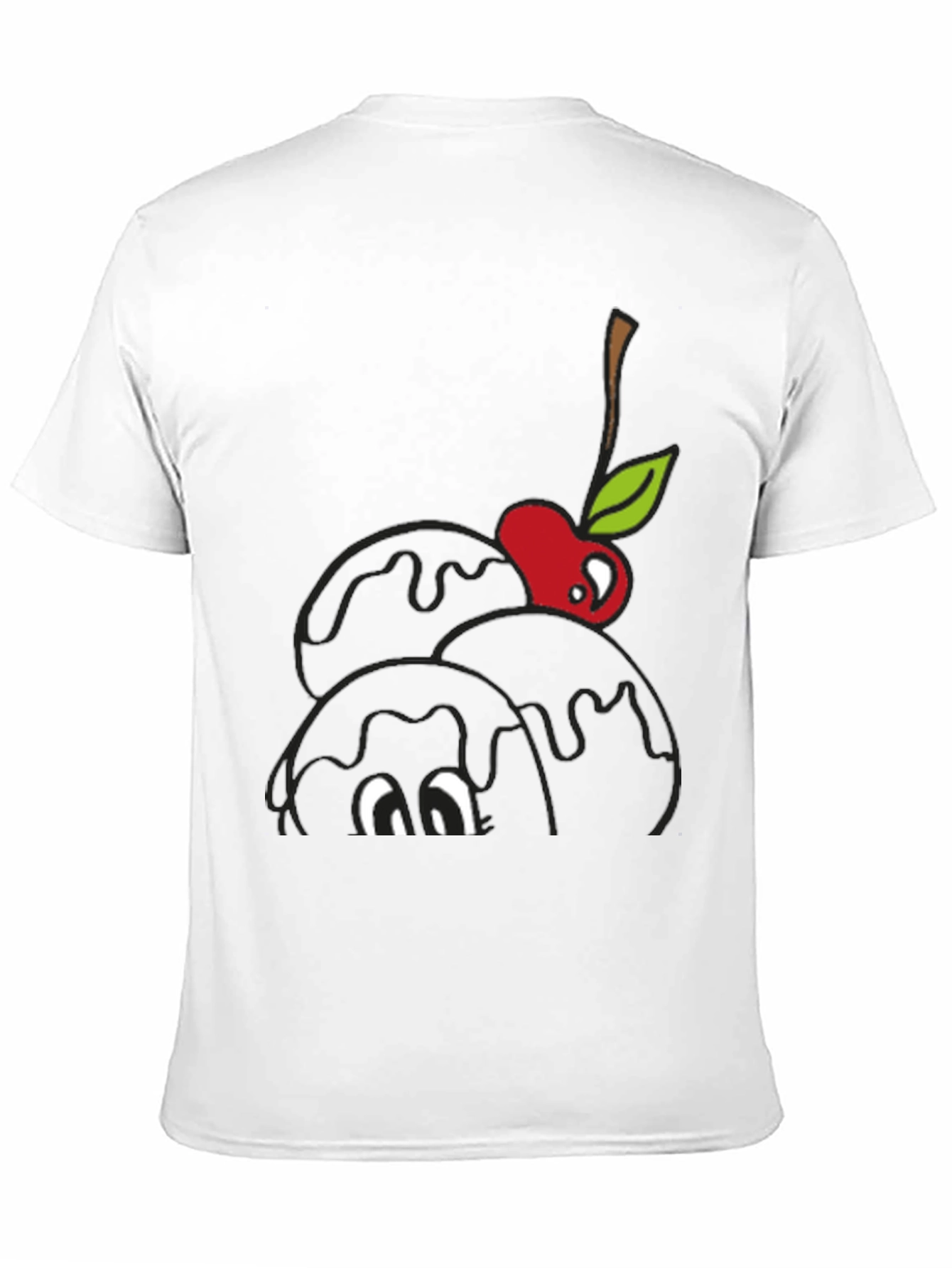 Black Black T-Shirt with Cartoon Cherry Ice Cream Design view 11