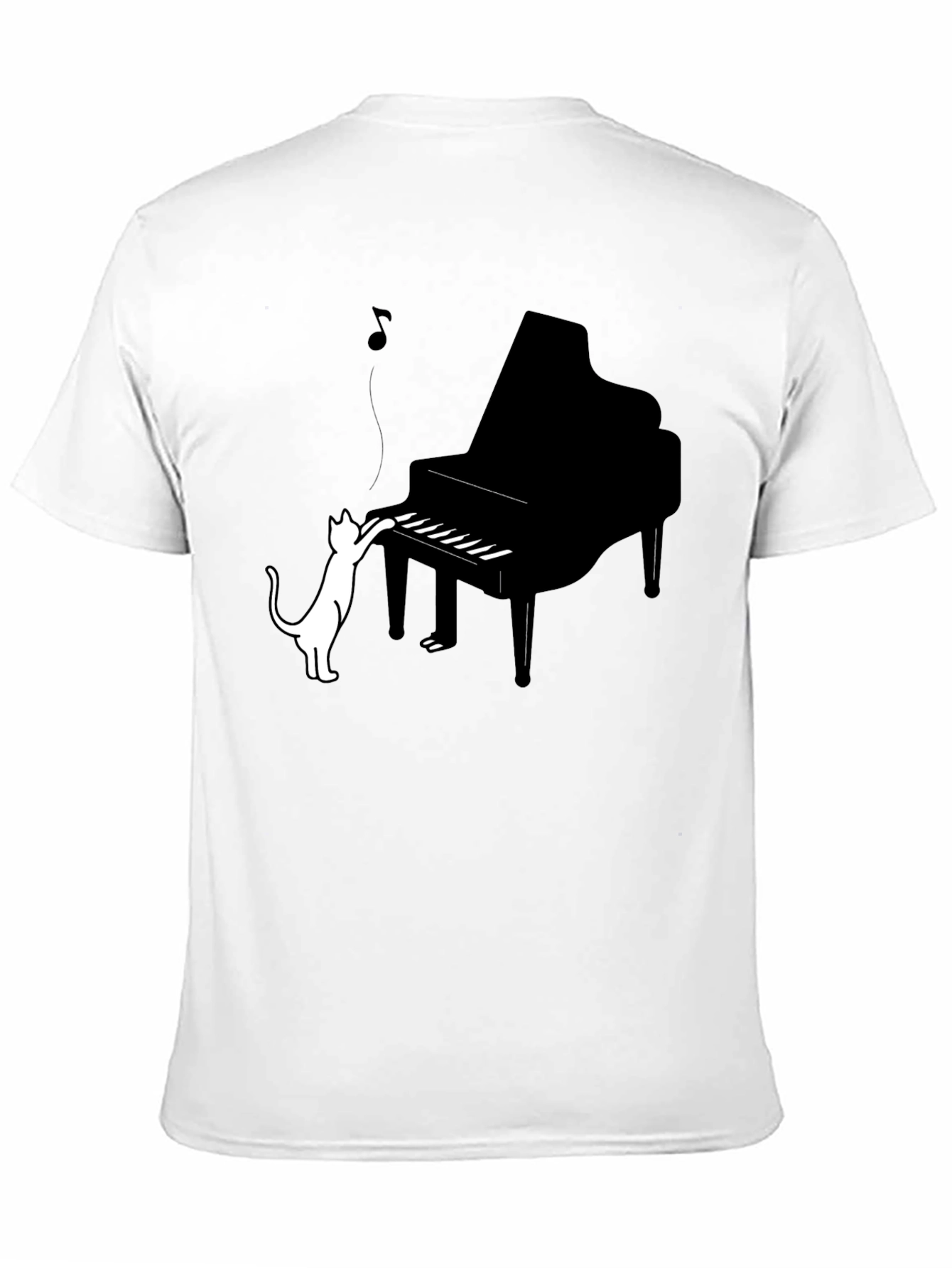 Black Cat Playing Piano Graphic Tee - Black Cotton Blend view 11