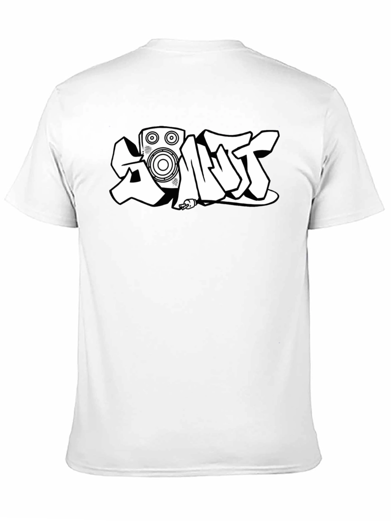 Black Black T-Shirt with White Graffiti-Style Speaker Graphic view 11