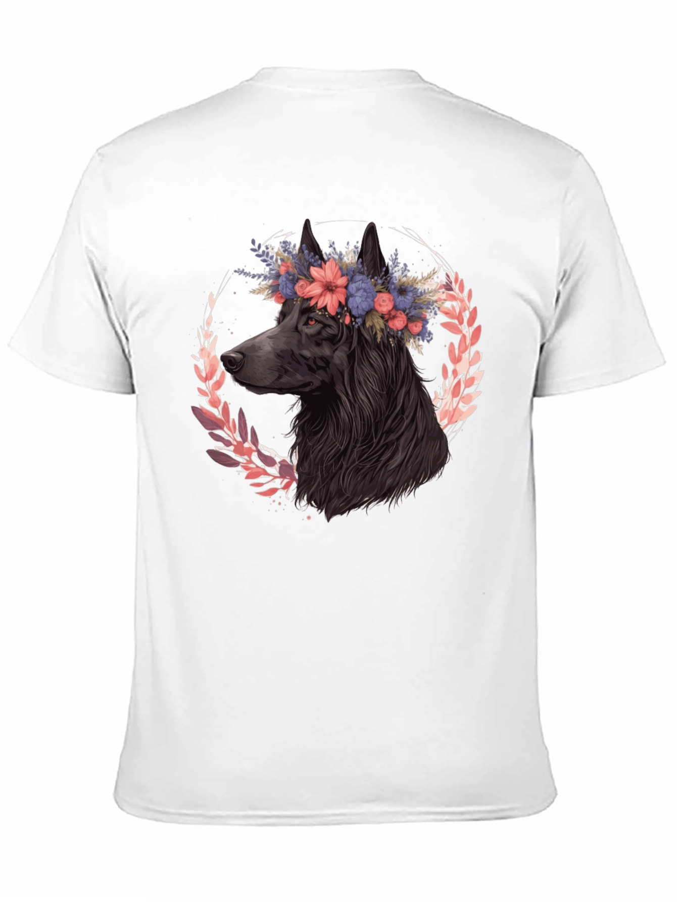 Black Floral Dog Graphic Tee - Black Cotton T-Shirt view 11
