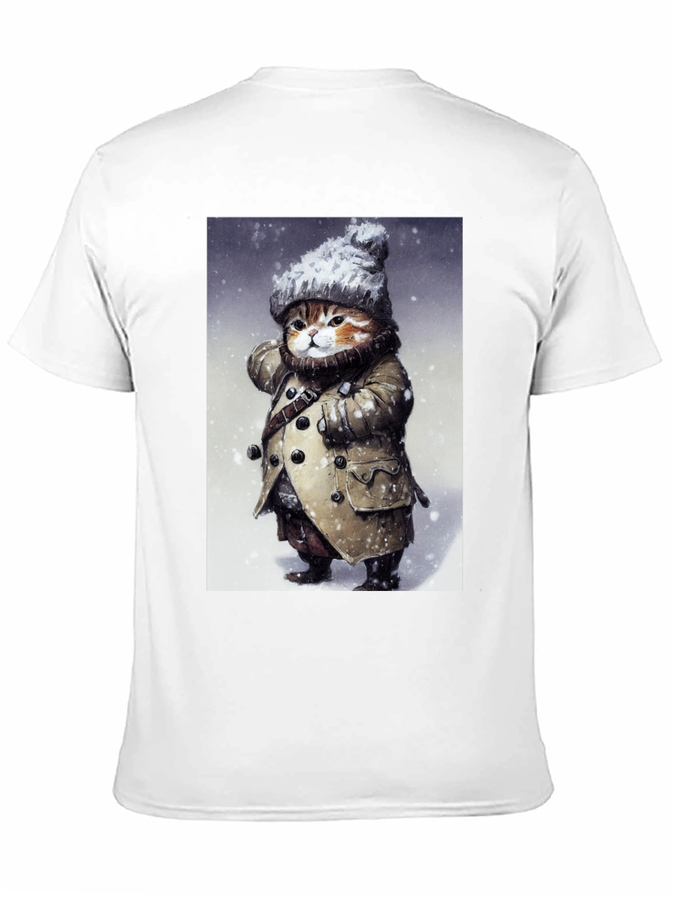 Black Winter Cat in Coat T-Shirt - Unique Graphic Tee view 11