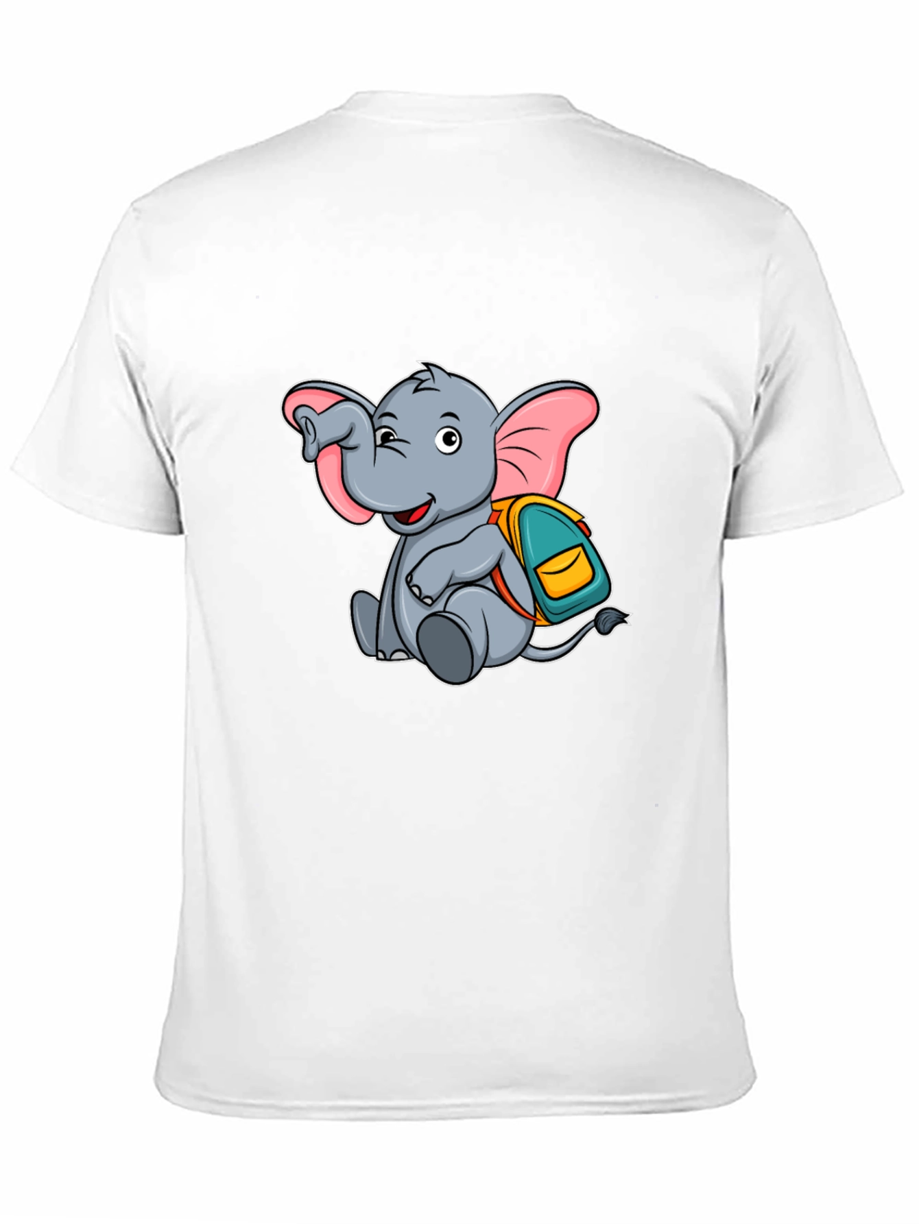 Black Cute Elephant with Backpack Black T-Shirt view 11