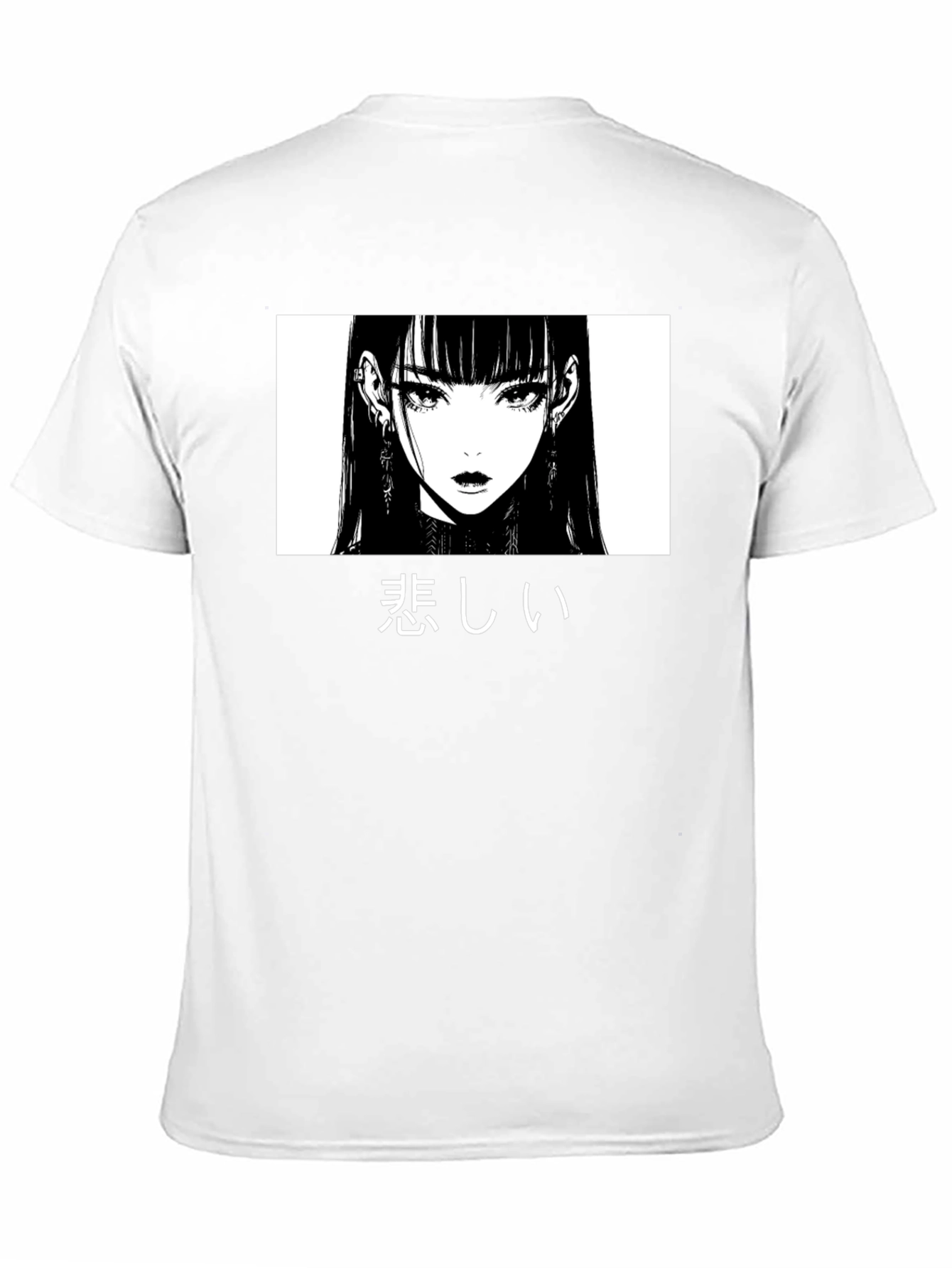 Black Sad Anime Girl Graphic T-Shirt view 11