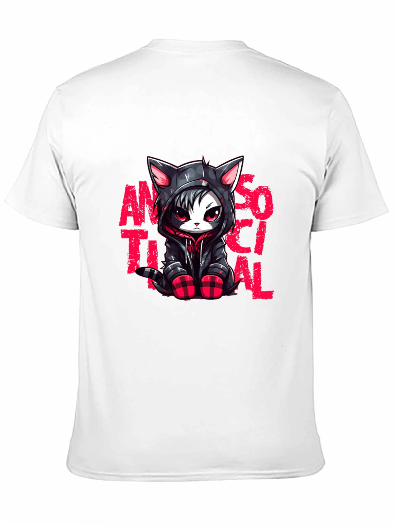 Black Antisocial Cat Graphic Black T-Shirt view 11