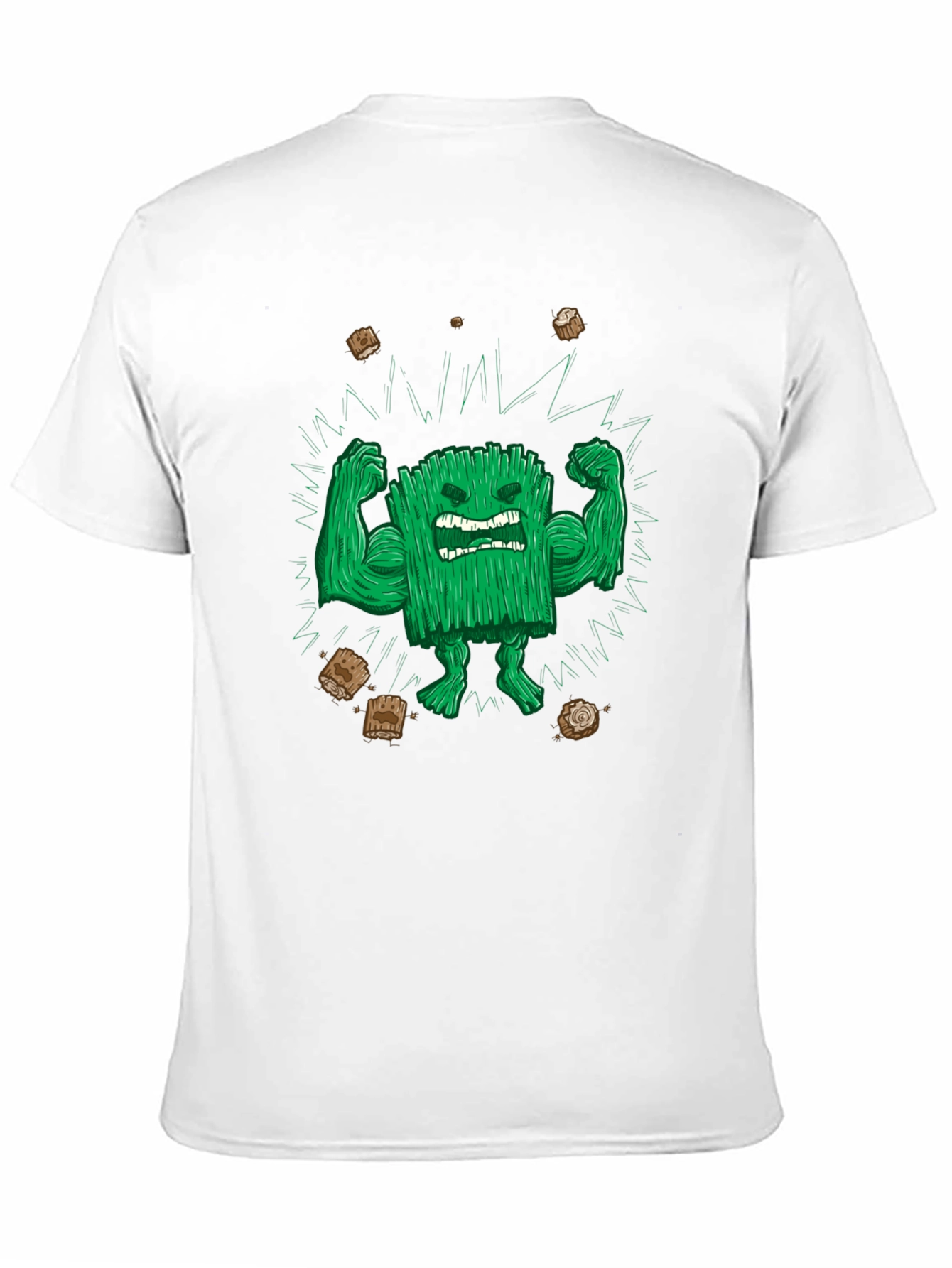Black Funny Graphic T-Shirt: Grass Character Flexing view 11