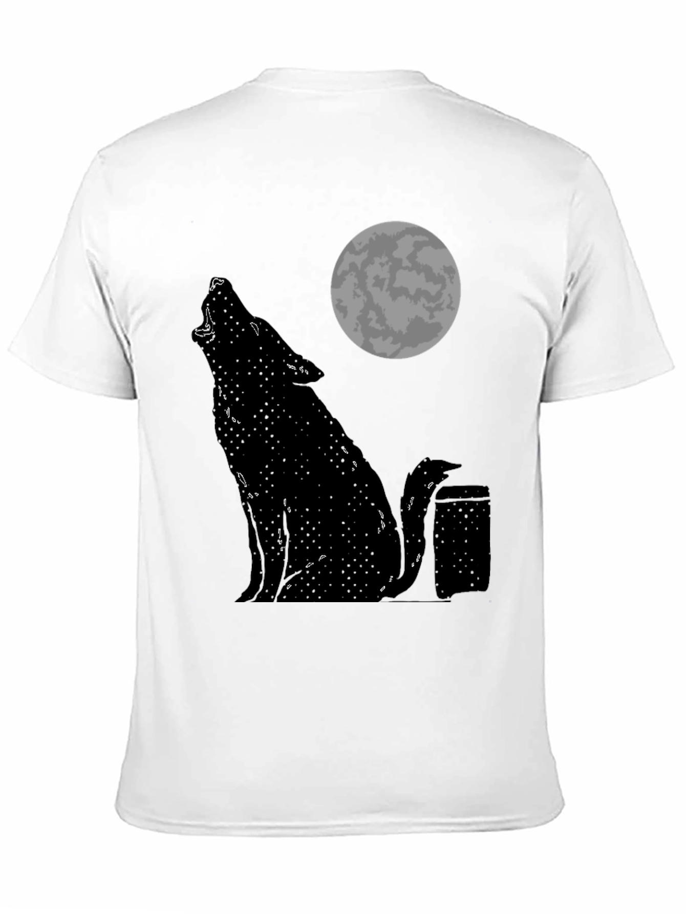 Black Wolf Howling at Moon Graphic Tee - Black Cotton T-Shirt view 11
